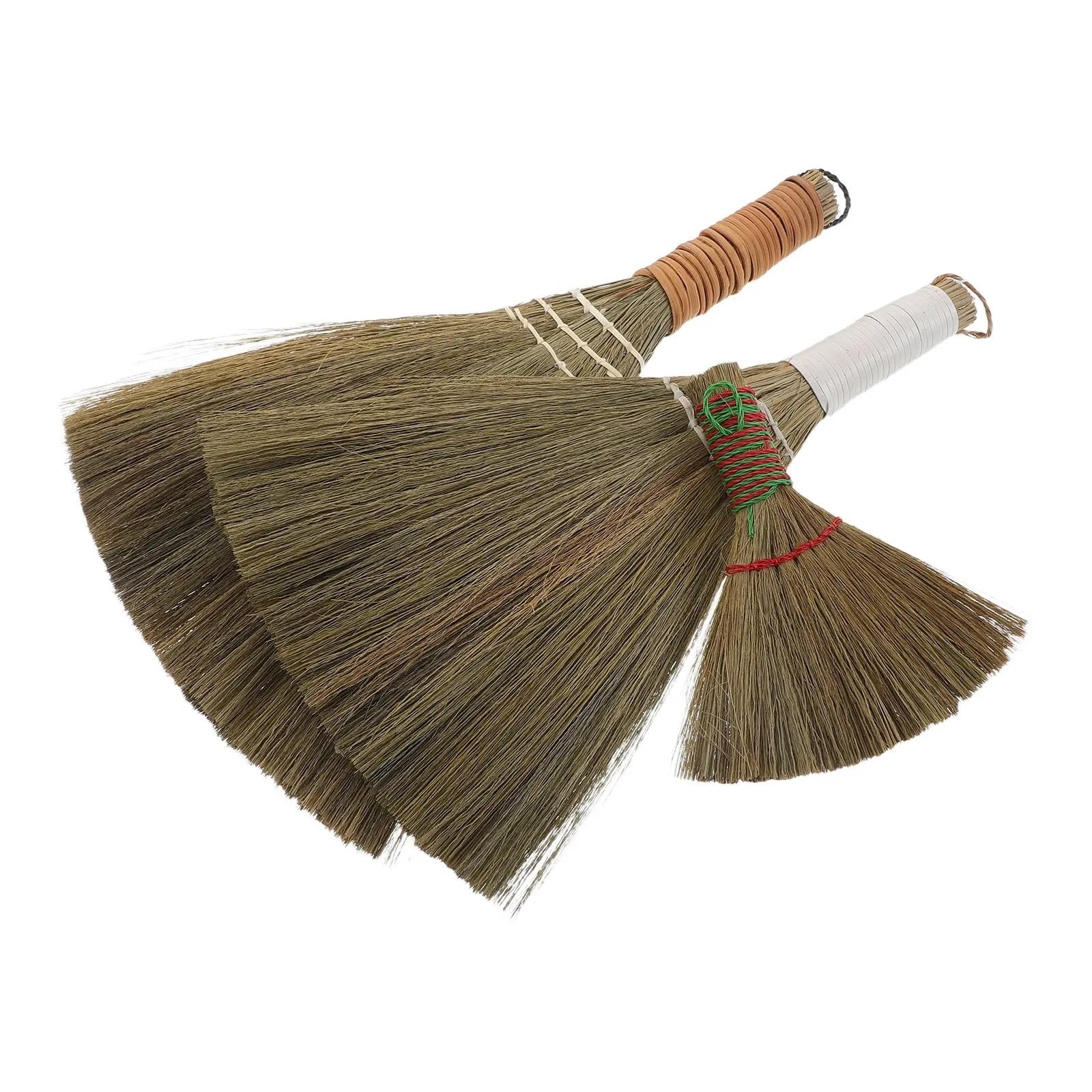 Palm Broom 3Pcs Mini Straw Broom Set Handmade Handheld Whisk Natural Cleaner Brush for Home Car Desk