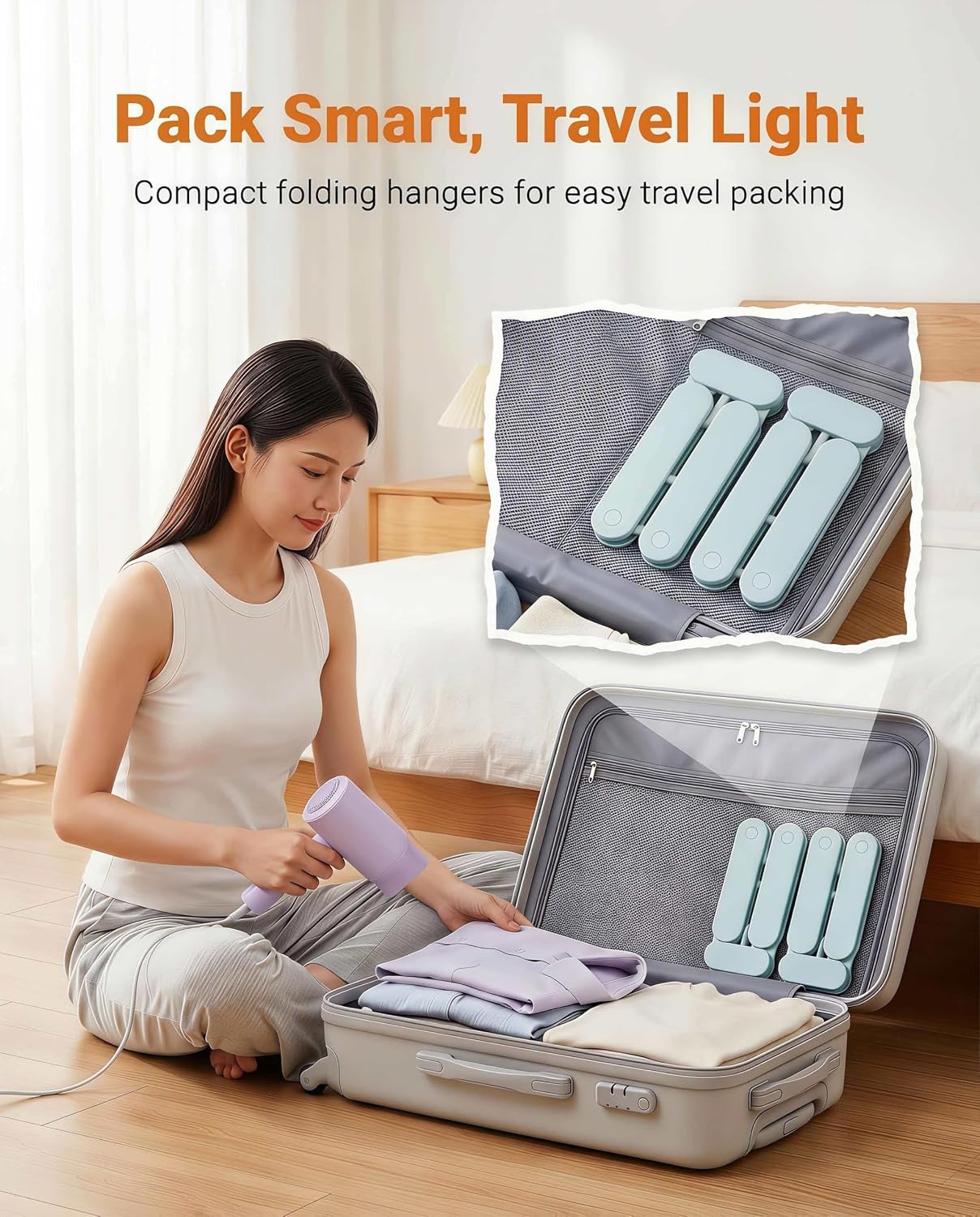 Foldable Travel Hangers with Clips 5 Pack Adjustable Collapsible Cruise Essentials 2026 - Portable Space Saving Travel Must Haves for Hotel Cruise Ship RV Dorm Room with 10 Non-Slip Clips & Shoe Hooks