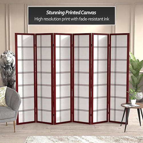 Miniatura 2 de Oriental Furniture - Divisor doble de lona con cruz de 6 pies de alto, palisandro, 6 paneles