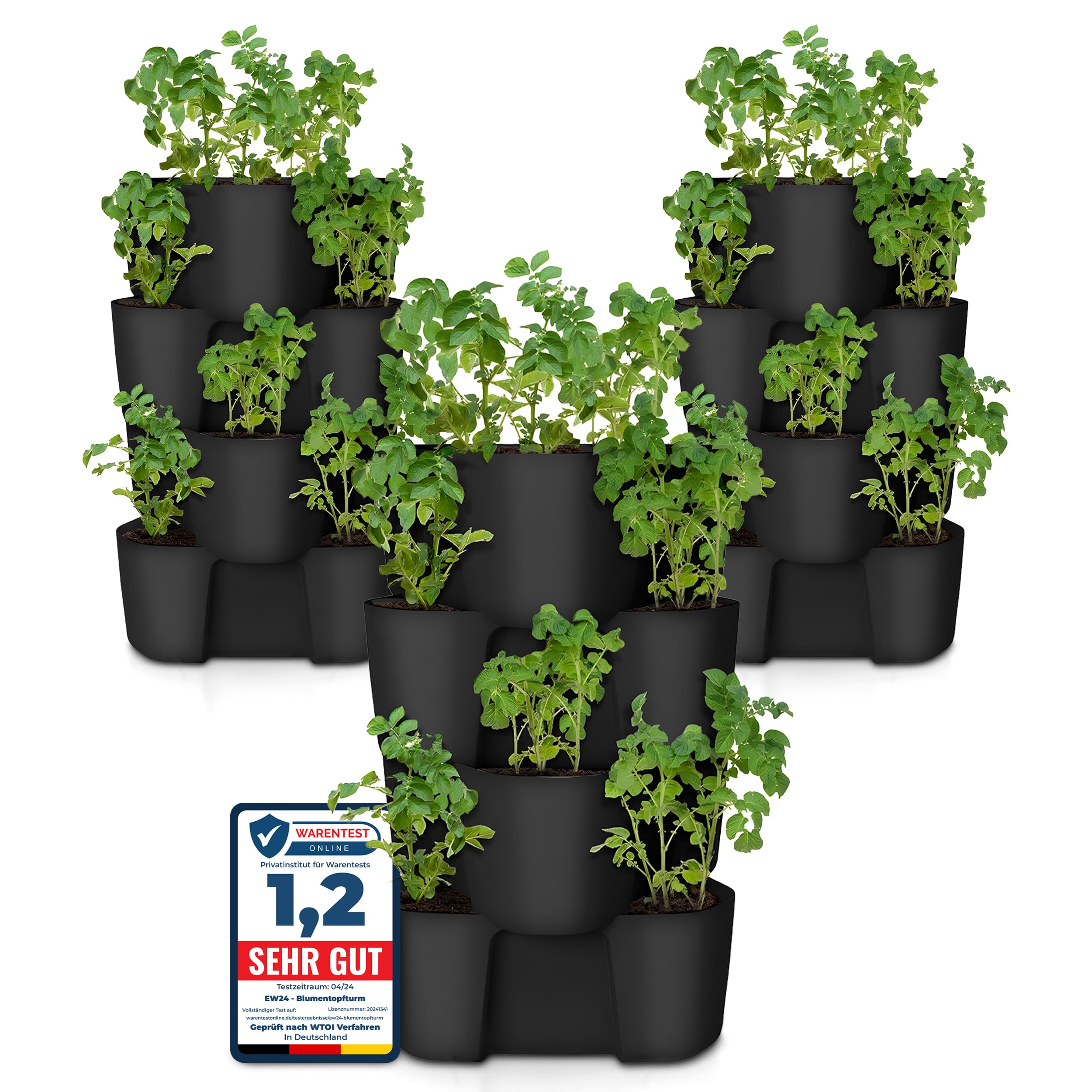 Premium Kartoffelturm / Erdbeerturm / Pflanzturm - 4 Set - stapelbar - Hoher Ernteertrag - Bewässerungs Löcher gegen Staunässe - optimaler Schutz vor Schädlingen - für Balkon, Garten und Terrasse (3)
