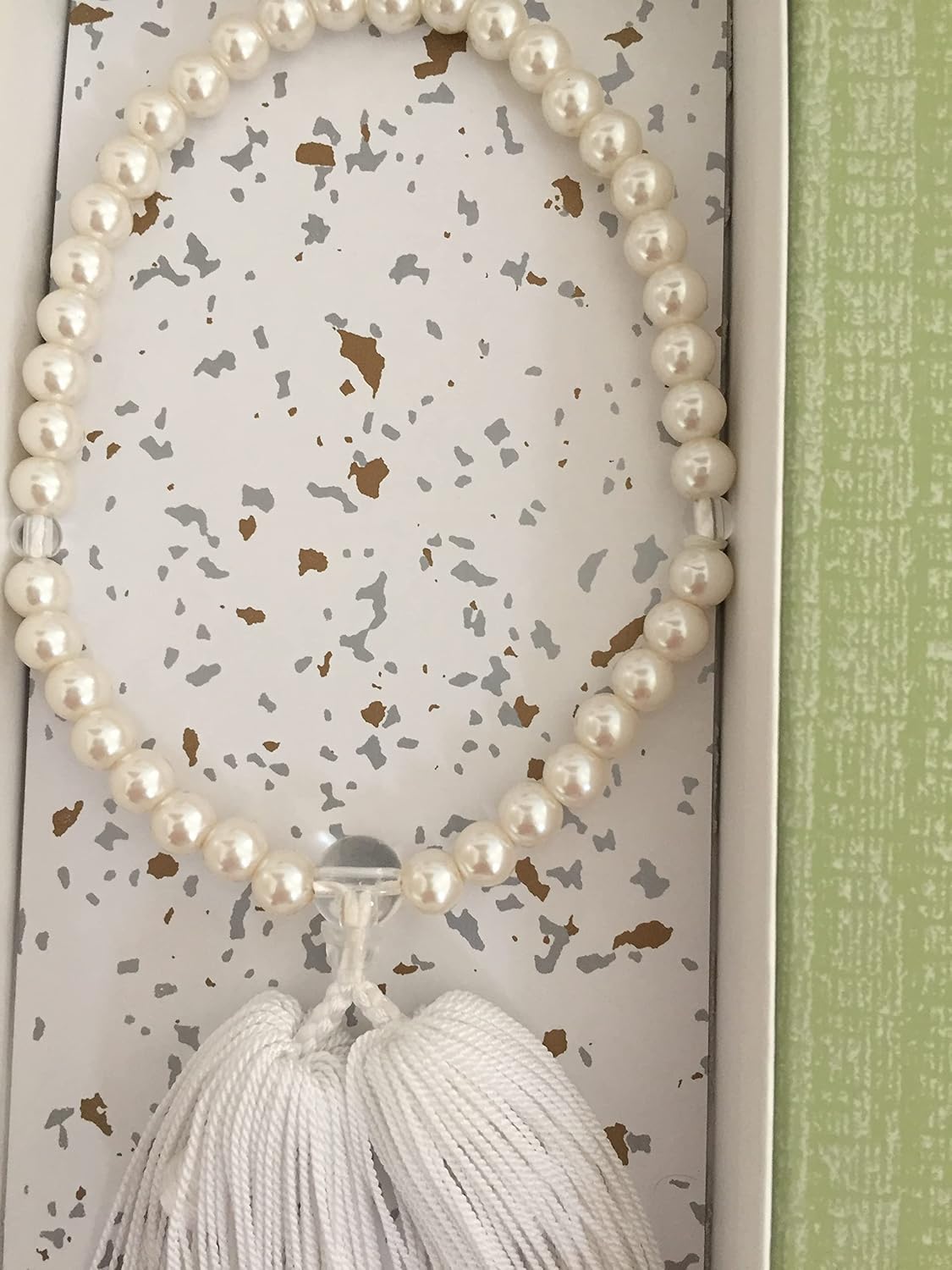 OJUZU Buddhist Zen Meditation Lady's Player Pearl Beads/ White Tassel/Made Japan