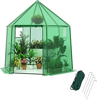RELAX4LIFE Gewächshaus mit PE-Abdeckung, Foliengewächshaus Winterfest, Überwinterungszelt für Pflanzen mit Rolltür & Netzfenster, Treibhaus für Garten Terrasse Balkon, 198 x 172 x 190 cm, Grün