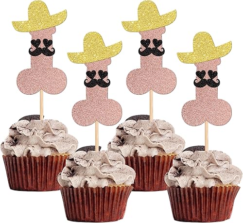 24 adornos para cupcakes con sombrero, barba, brillantina, para cupcakes, para despedida de soltera, decoraciones divertidas para tartas, bodas,
