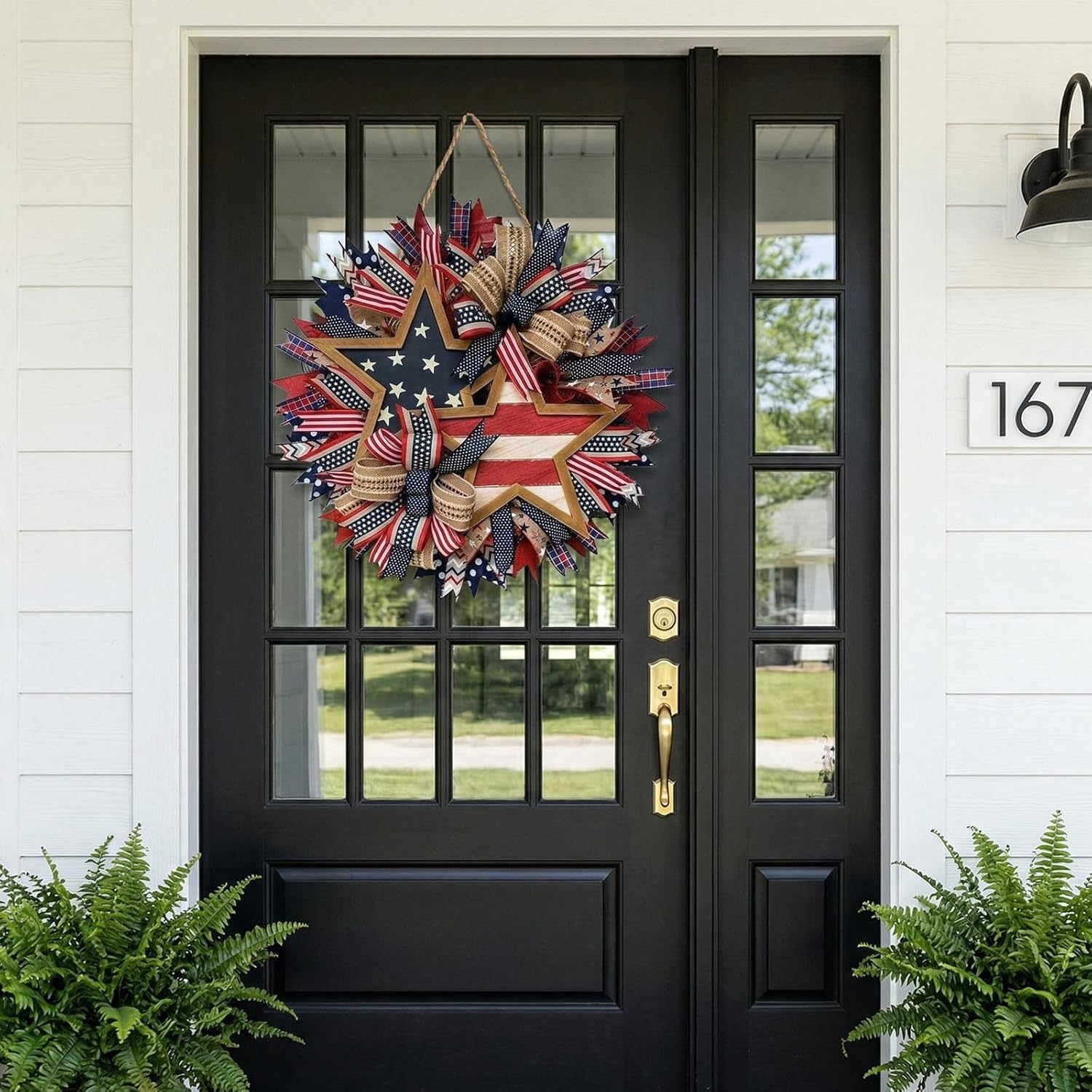 4th of July Patriotic Wreath 15.7 Inch, American Flag Wreaths for Front Door, Red White and Blue Weather Farmhouse Outdoor Holiday Decoration, Memorial Day Independence Day Spring Decor