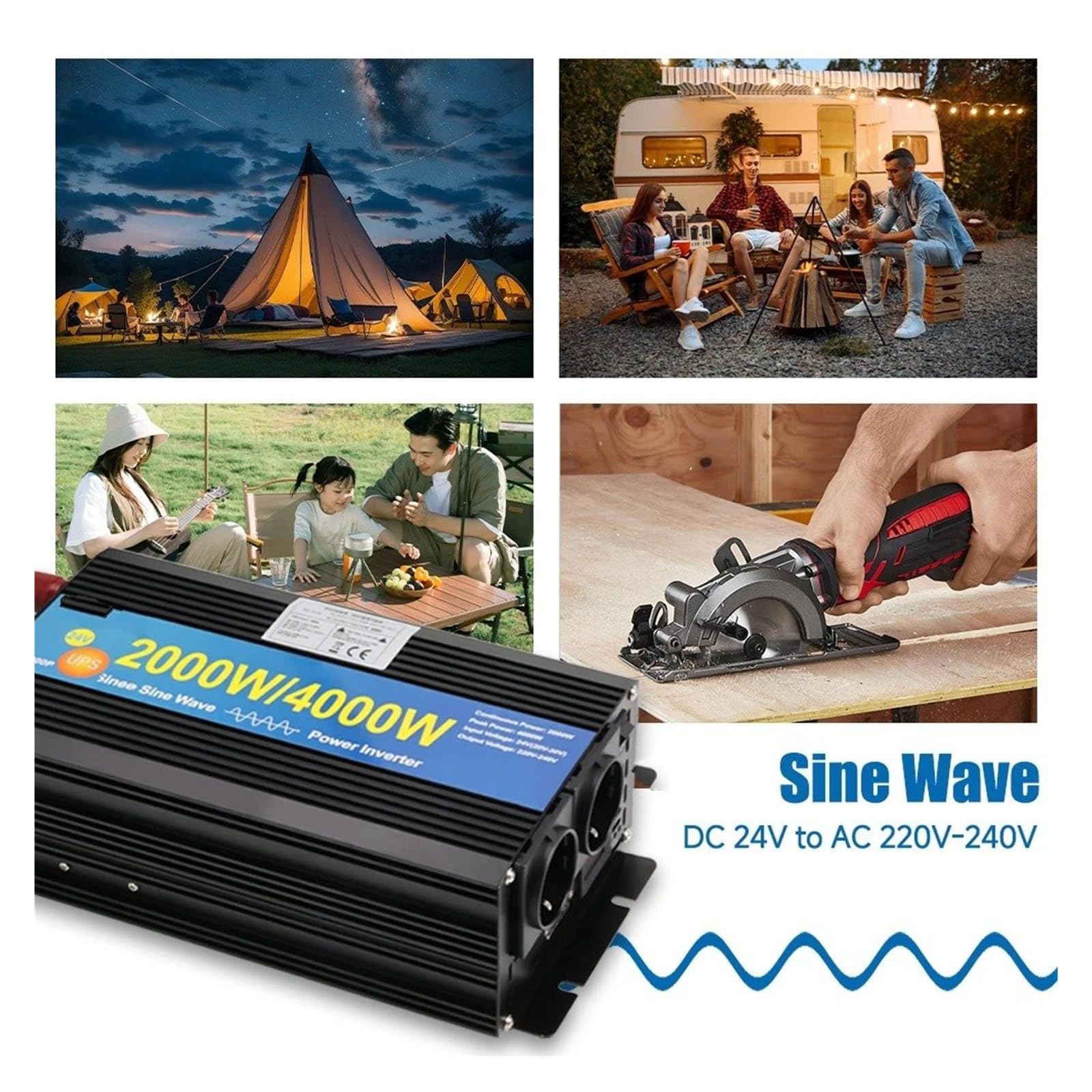 Convertidor inversor Corriente Cargador Inversor UPS 2000w/4000W DC 12V 24V AC 110V 220V 230V Convertidor Potencia Fuera Red Onda Sinusoidal para Pura