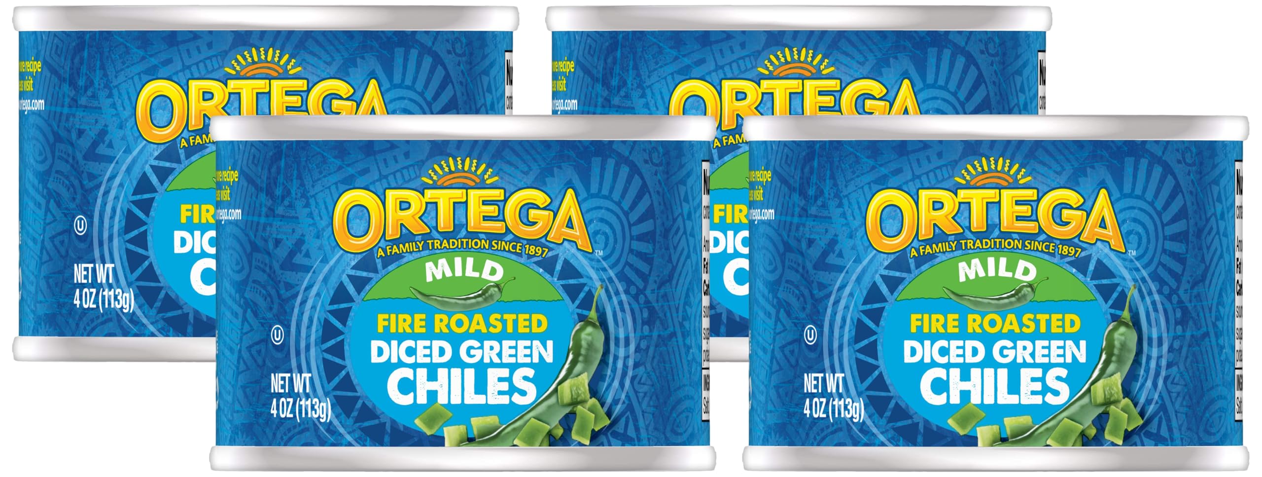 Ortega Fire Roasted Diced Green Chiles, Mild, 4 oz (Pack of 4)