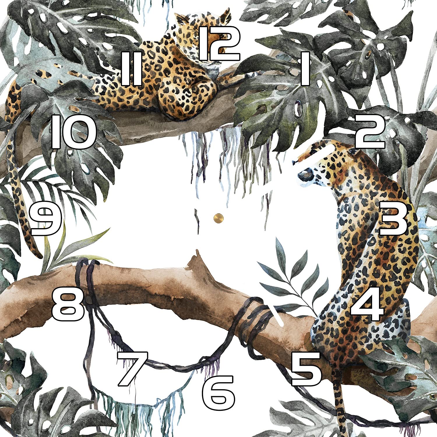 Horloge murale en verre facile à nettoyer pour cuisine et salon motif jungle anti-taches