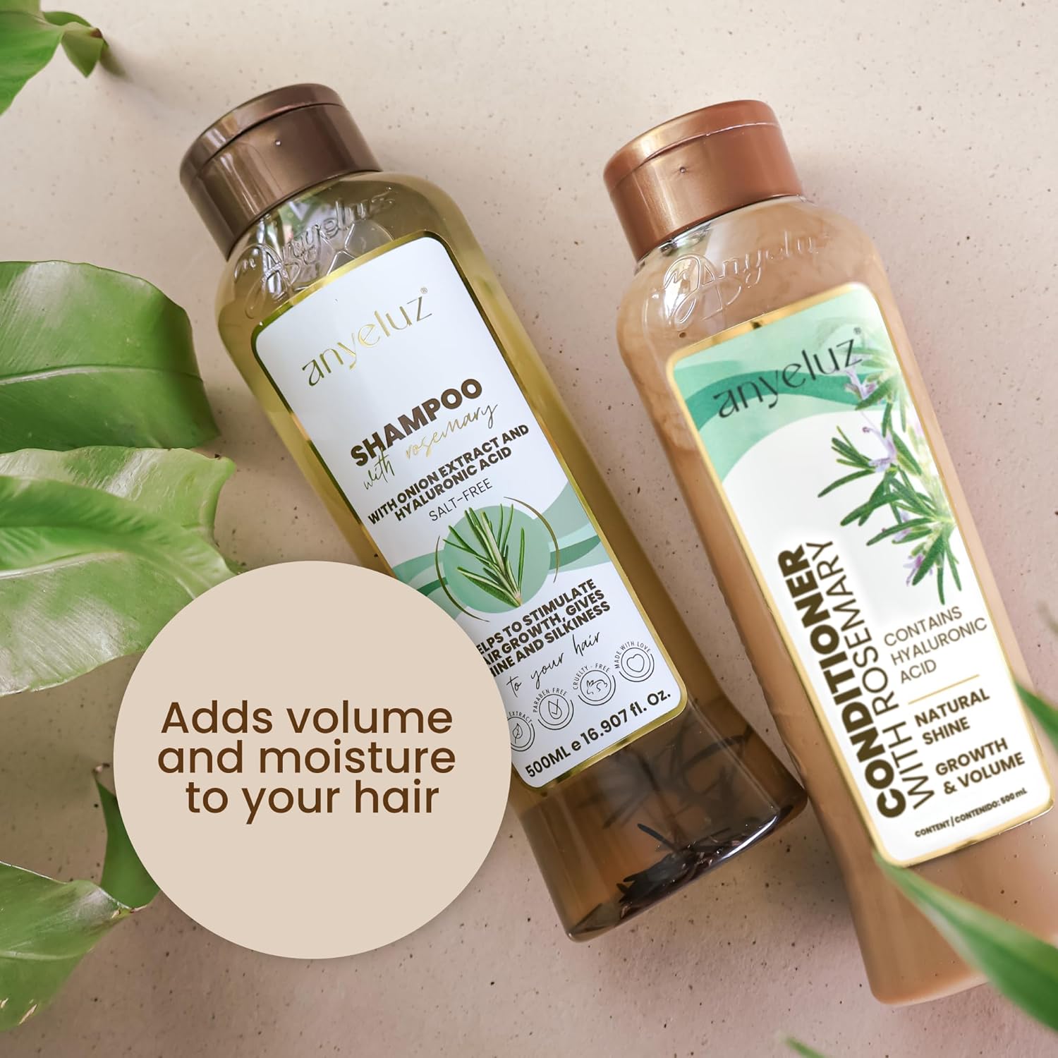 ANYELUZ Rosemary Shampoo and Conditioner Set - With Hyaluronic Acid and Natural Extracts, Strengthens and Hydrates Hair for Shine and Vitality - ¡Tu Cabello Fuerte!