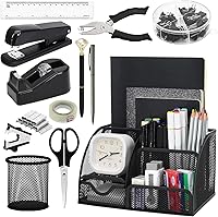 SYMDROMIA 13-in-1 Desk Organizer Set with Stapler, Tape Dispenser, Scissors, Ruler & More - Black Office & School Supplies