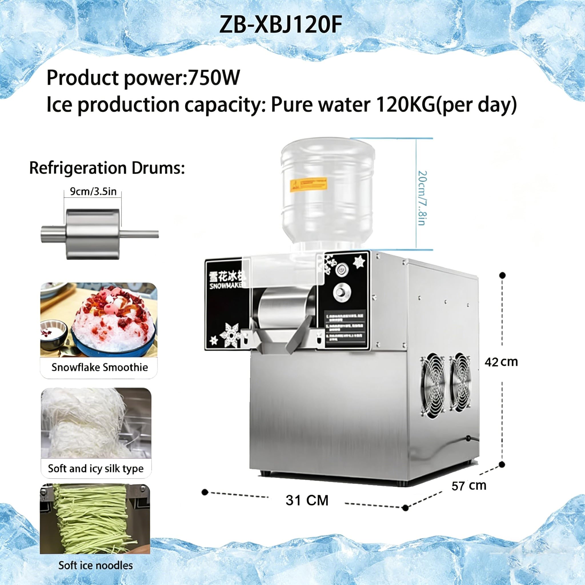Machine à cônes de neige électrique, machine à glace automatique en forme de flocon de neige, rasoir à glace rasé, broyeur à glace pour la maison, camion alimentaire, restaurant, équipement de