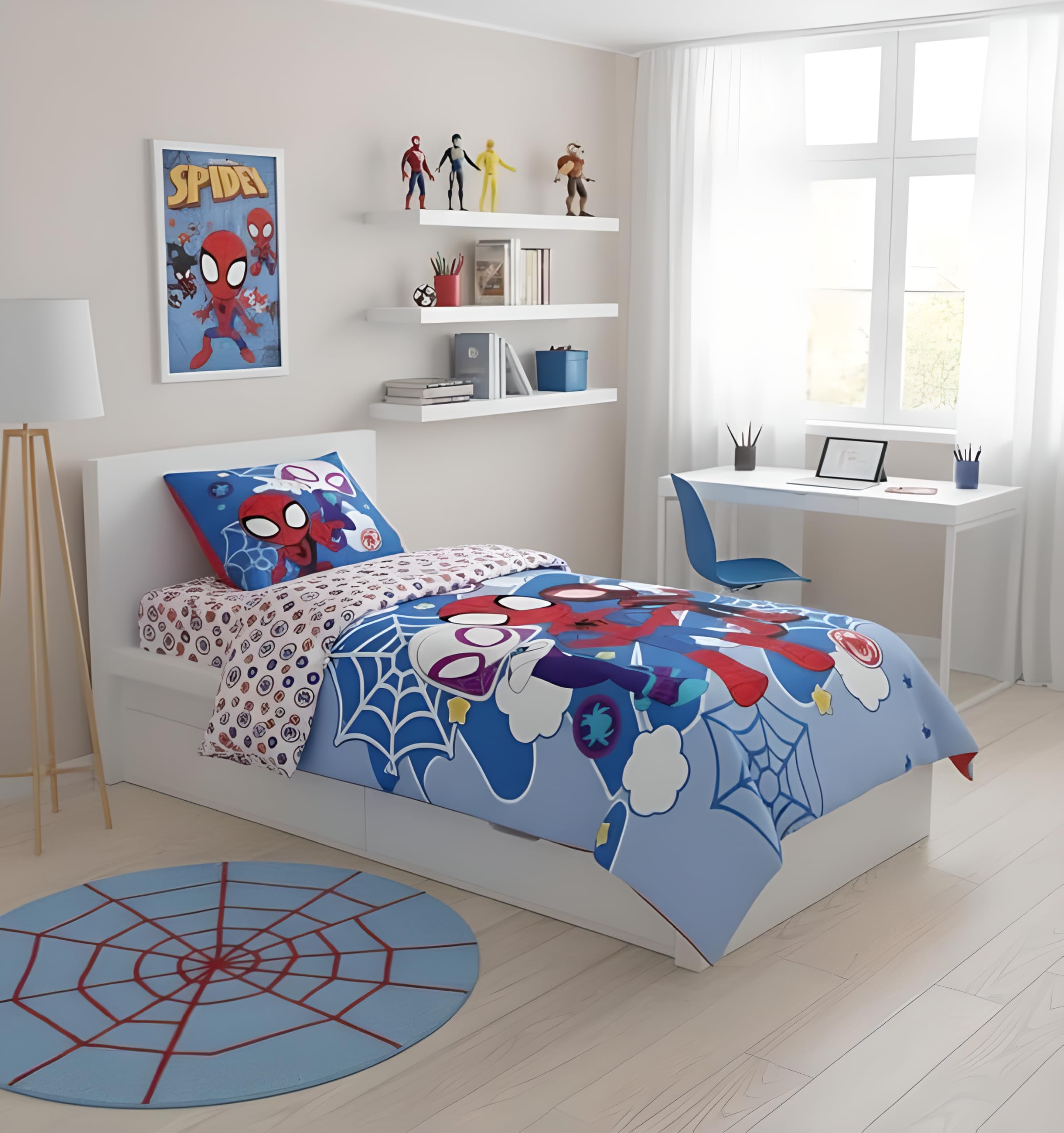 BrandMac Spidey & Friends Ensemble de Linge de lit pour Enfants | Housse de Couette 140 x 200 cm + Taie d’Oreiller 50 x 70 cm, 100% Coton | Linge de lit pour Enfants Doux et Respirant