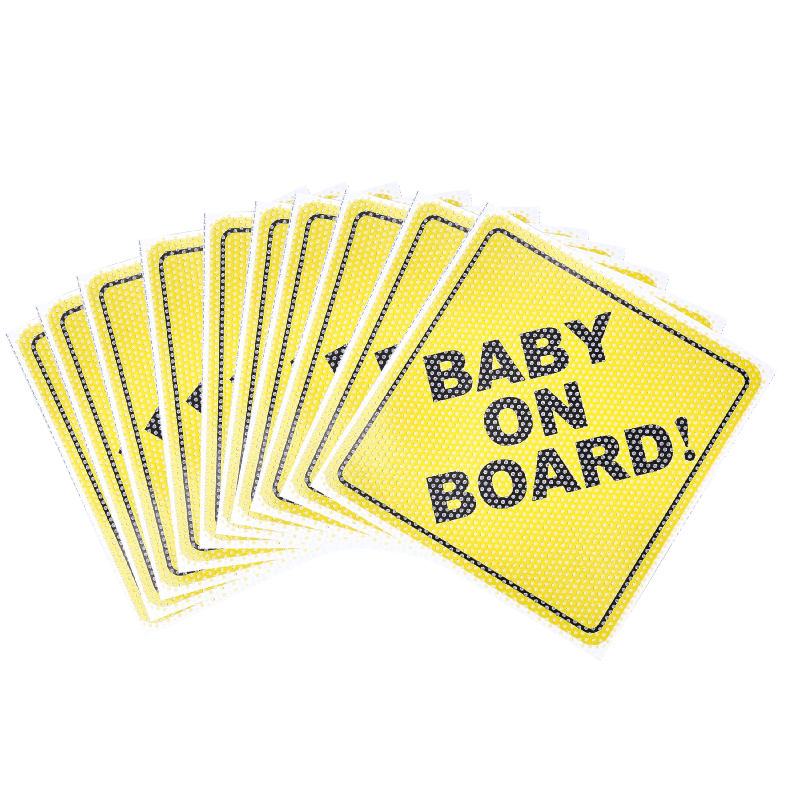 Bigtime Signs Baby on Board Signs for Car - Set of 10 - Highly Visible Yellow Safety Reminder for Cars with Kids and Toddlers - Easy-to-Apply Window Stickers for Child Safety in Vehicles - 5x5 In