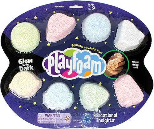 Educational Insights PlayFoam - Espuma para juego, brilla en la oscuridad, paquete de 8 unidades, Brillando en la oscuridad