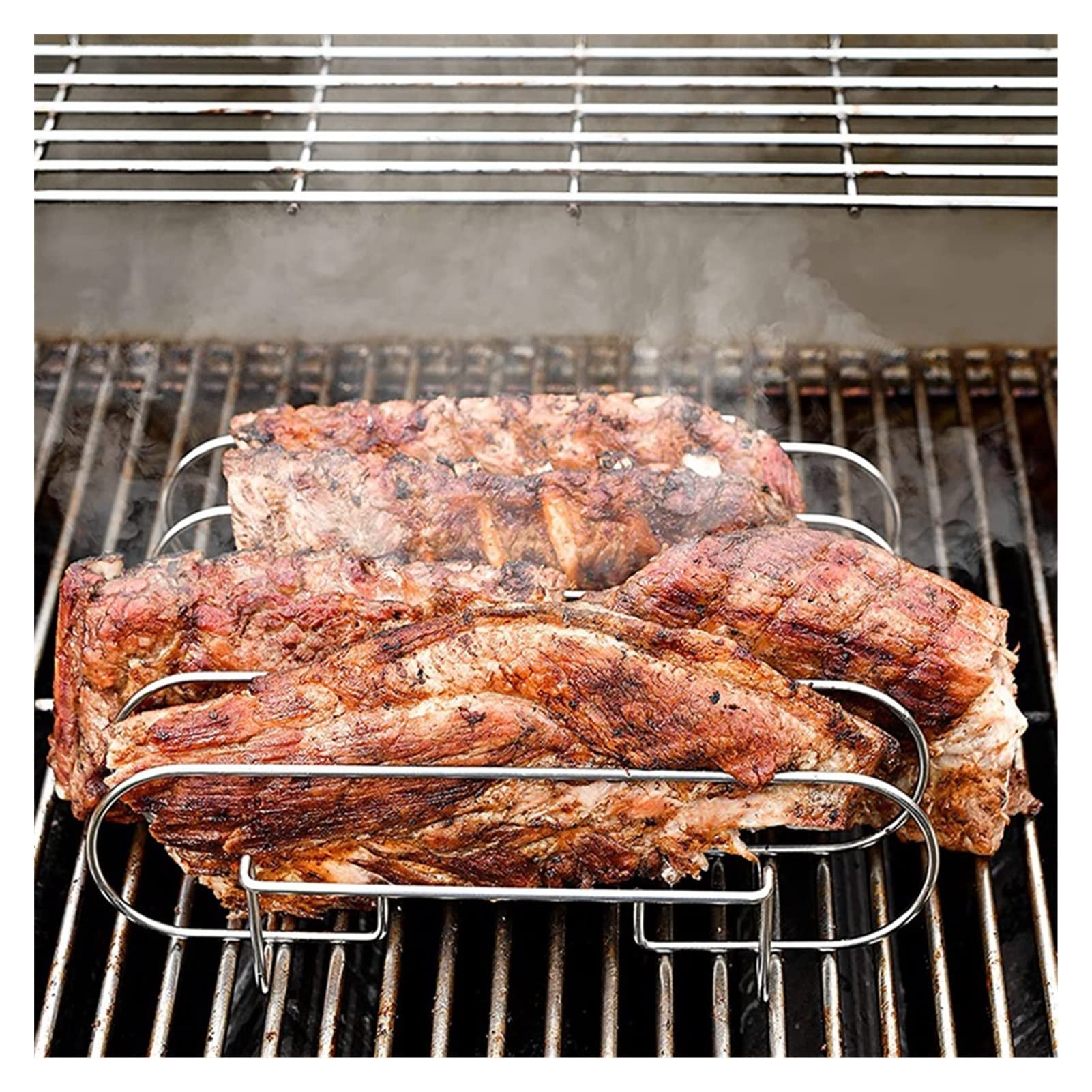 Rejilla de Tostado de Costillas - Ranura Barbacoa Párate con 2 manijas fáciles de Agarre, for Horno y Parrilla