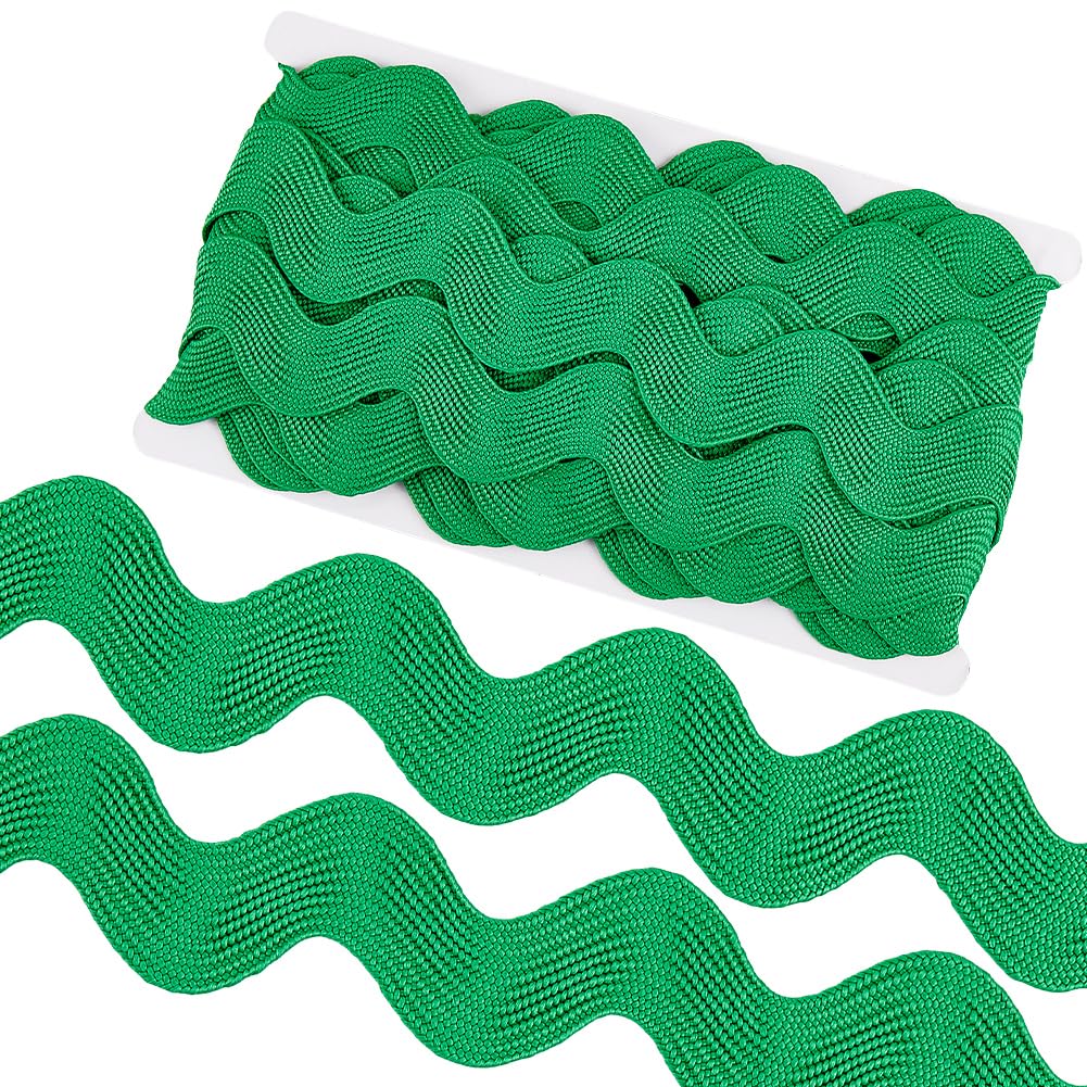 GORGECRAFT 10 Yard 1.58 Inch Large Christmas Green RIC Rac Trim Wave Bending Fringe Ribbon Jumbo Forest Green Rick Rack Wavy Edge Ribbon Fabric Zig Zag Trim for Sewing Wedding Dress Gift Wrapping