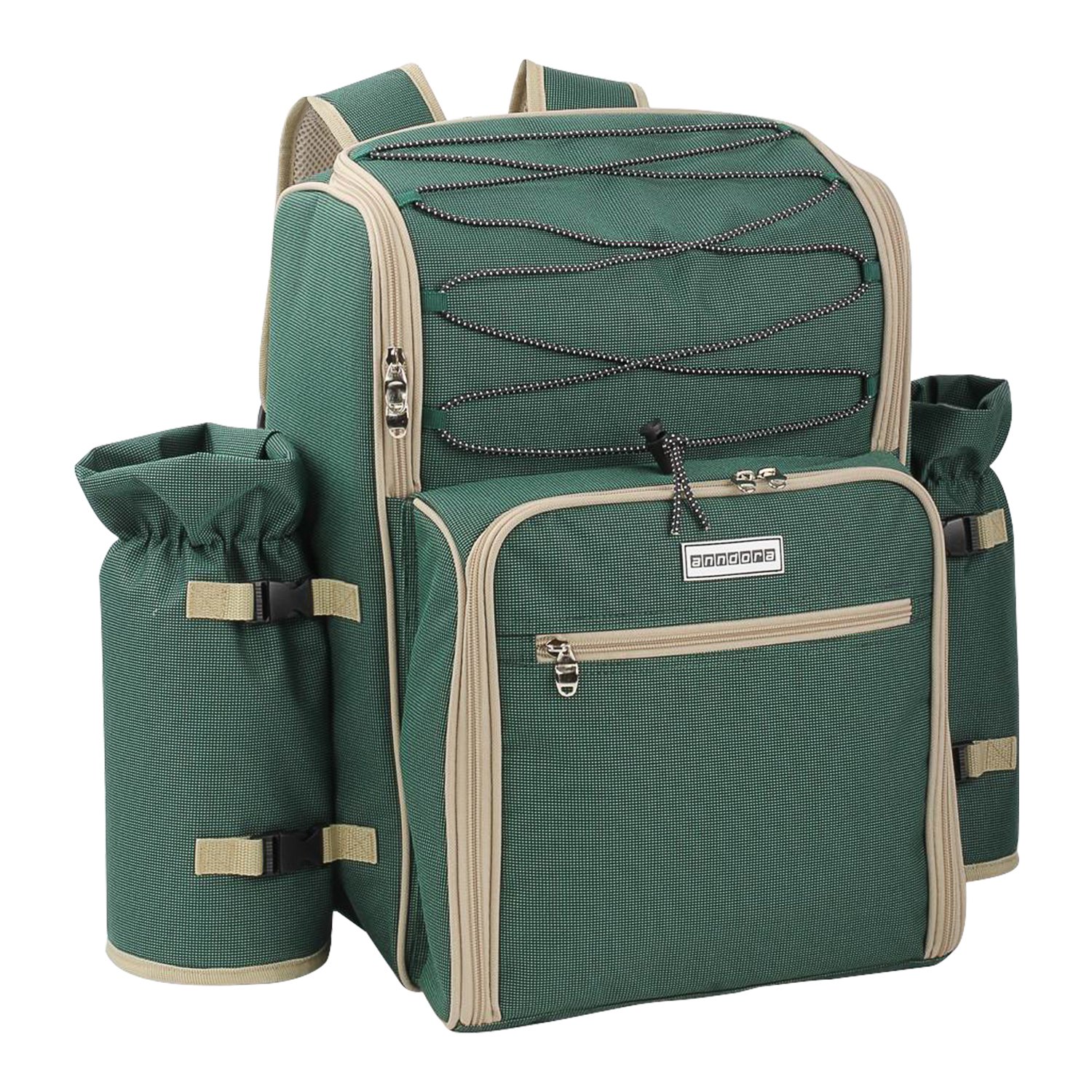 anndora Picknickrucksack 4 Personen mit integrierter Kühltasche grün inkl. 29-teiliges Zubehör