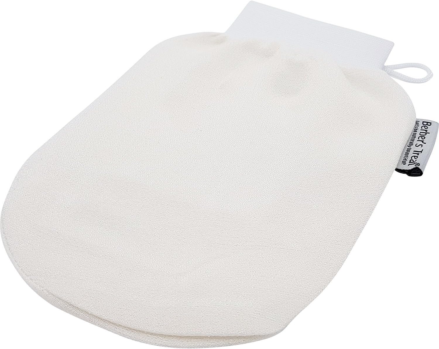Berber's Treat Kessa Exfoliating Glove - Scrub and Remove Dead Skin Cells, Ingrown Hair Treatment, Tan Remover Mitt (White)