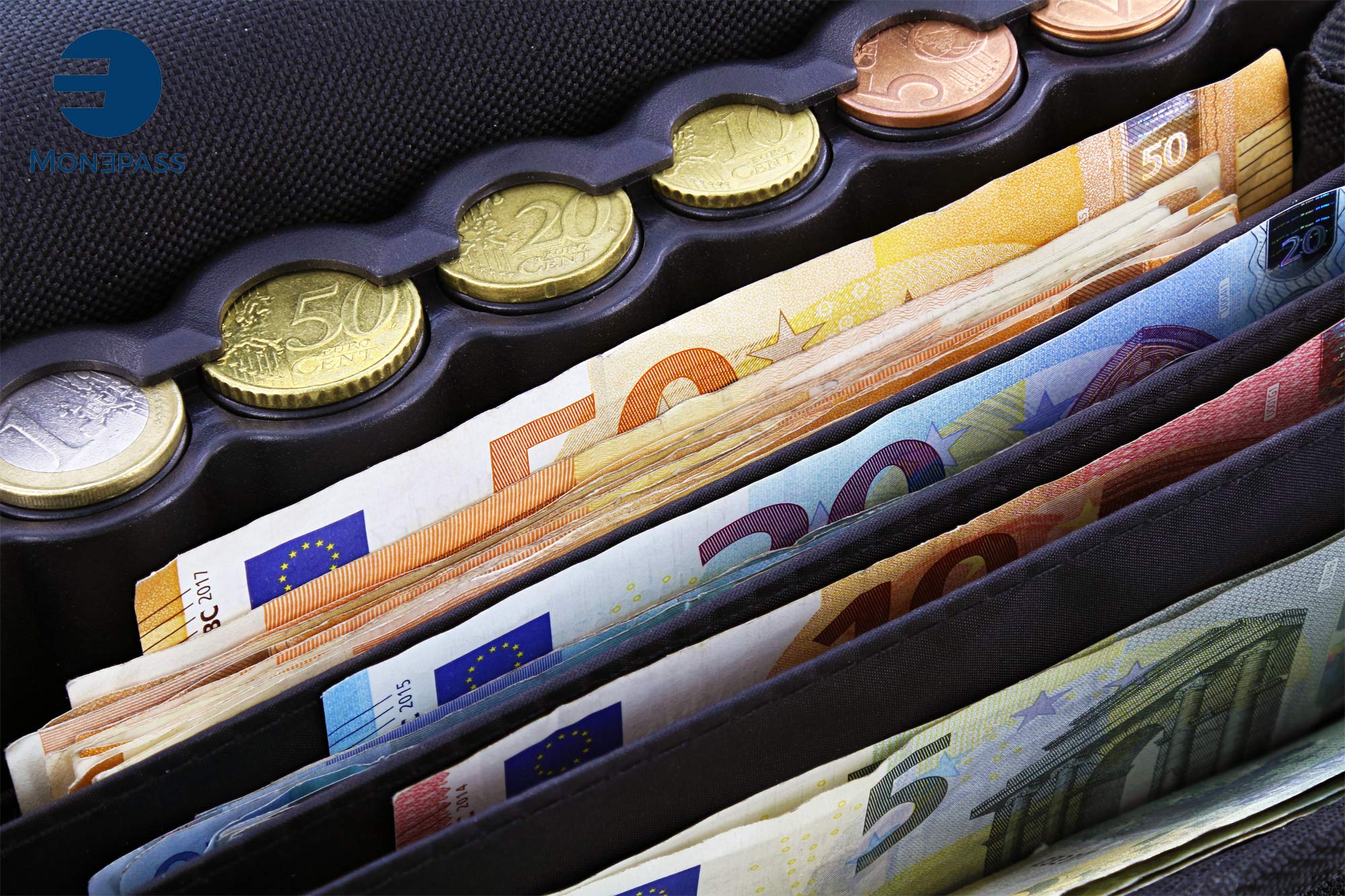 Sacoche de Service avec monnayeur Euro Inclus (8 pièces). Fermeture du Rabat par Scratch XXL - Idéal pour Les métiers du Transport (Livreur, Chauffeur de Bus, Taxi...) … - Version Noir/Jaune