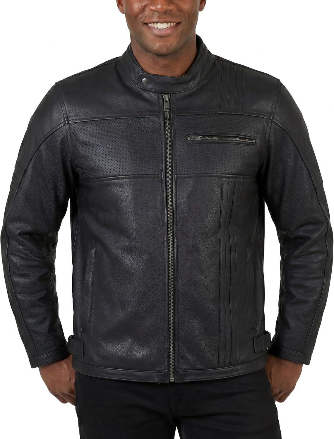 Vance Leathers' Men's Commuter Cafe Racer Motorcycle Leather Jacket with Armor