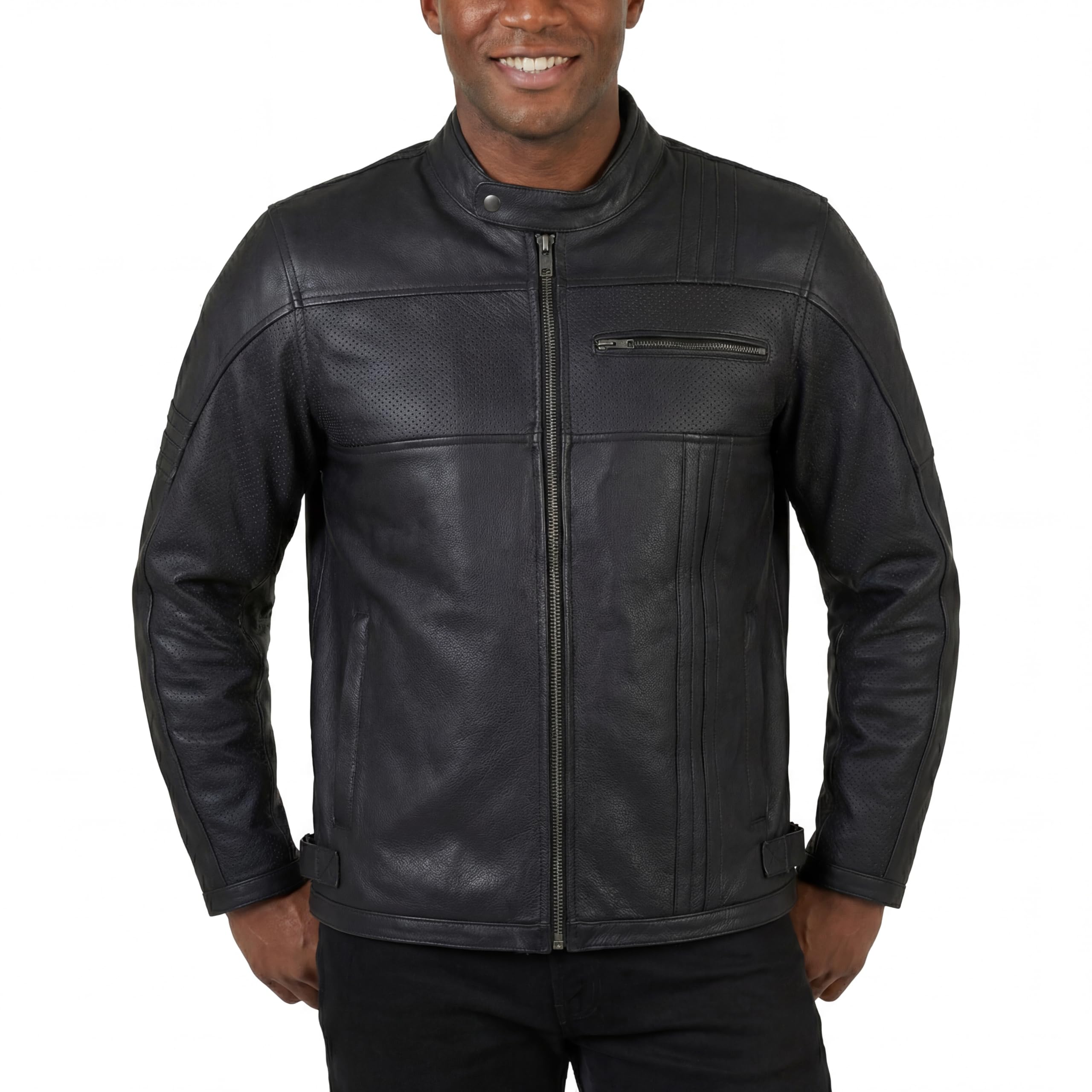 Vance Leathers Mens Commuter Cafe Racer Motorcycle Leather Jacket with Armor