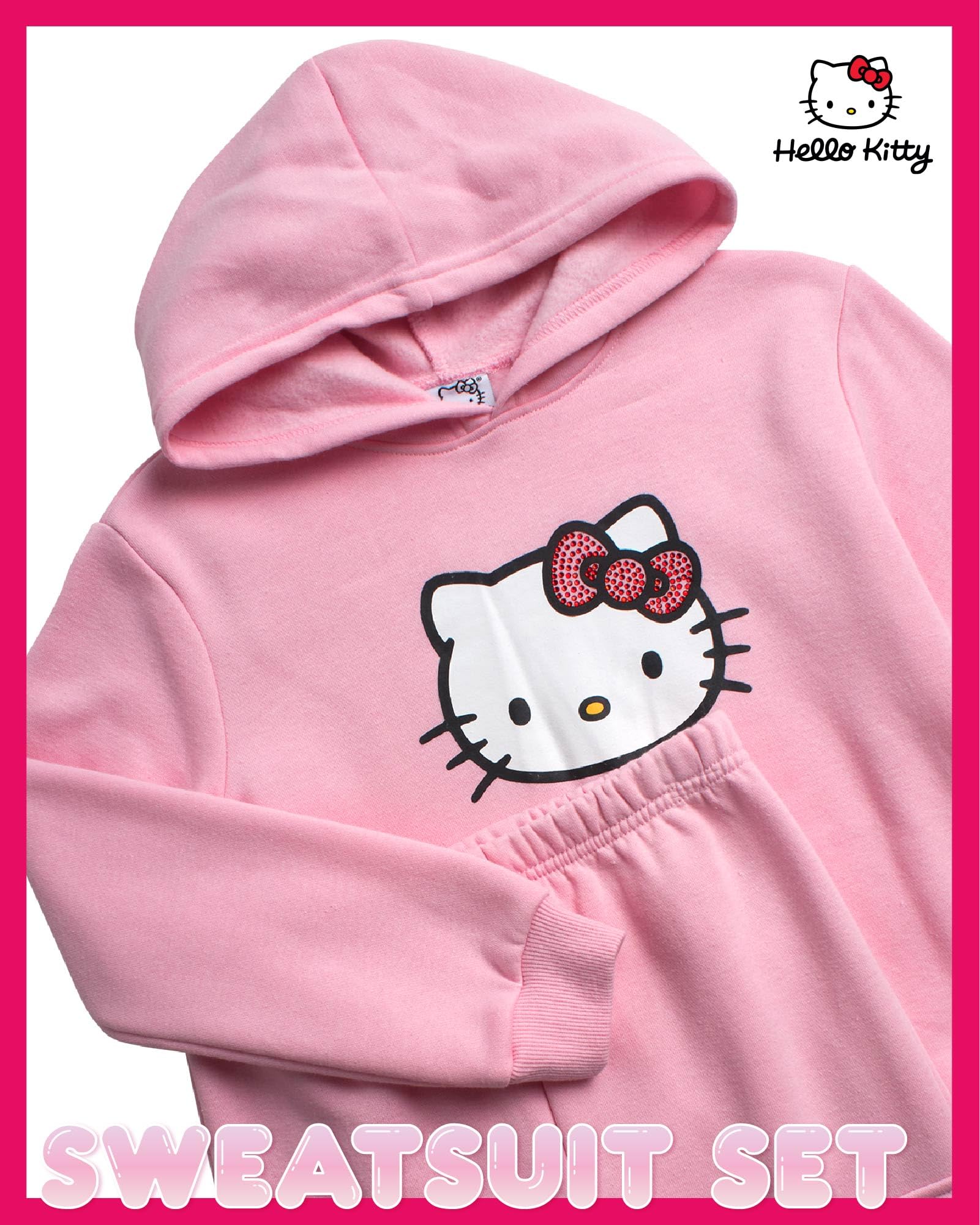 Hello Kitty Set di pantaloni da ragazza, 2 pezzi, felpa con cappuccio e pantaloni cargo abbinati con tasche (2T-12)