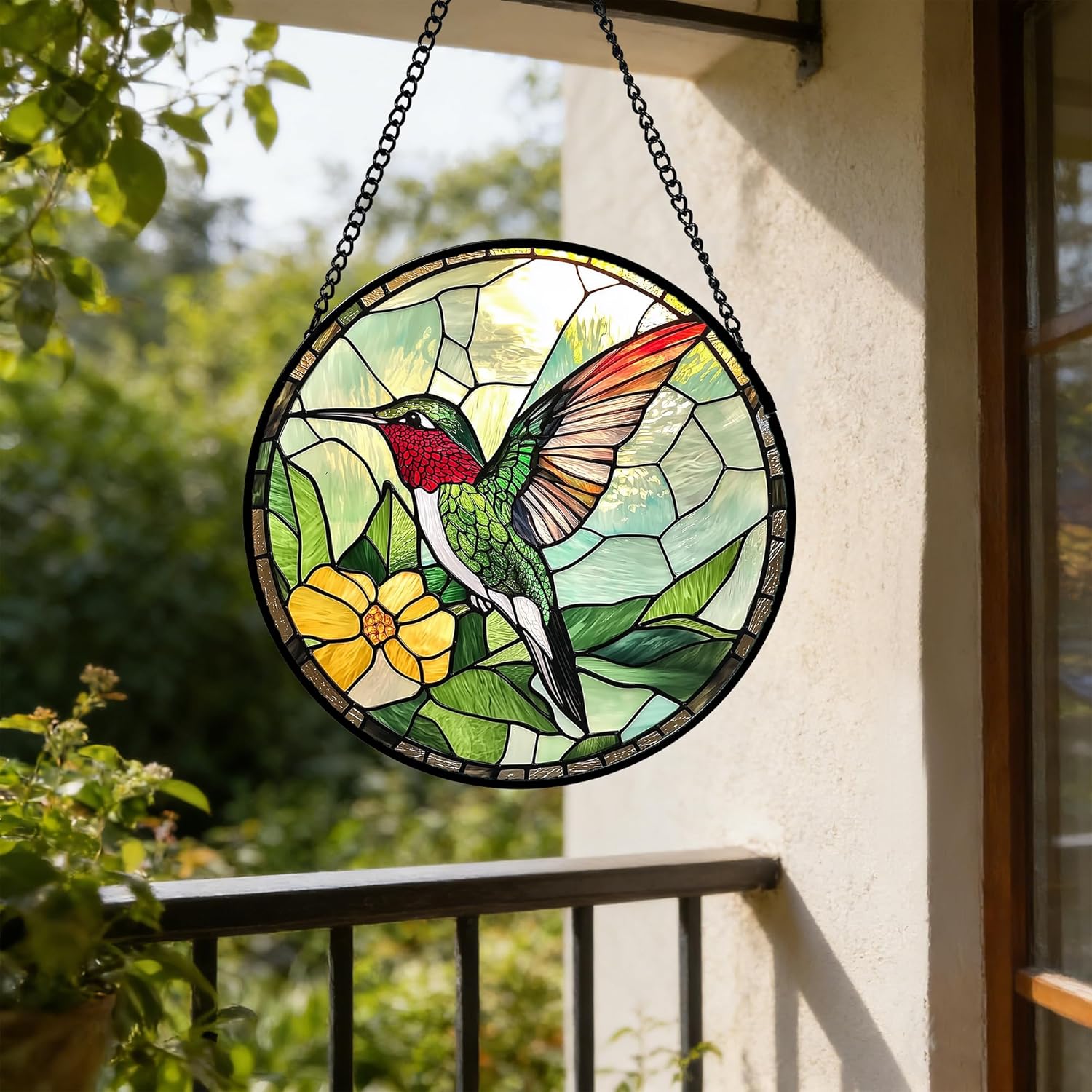 Stained Glass Window Hanging, Green Hummingbird Sun Catcher for Door Home Decor, Birds Suncatcher Christmas Mother's Day Birthday Gifts for Bird Lovers Women Men Mom and Nana 7.8 in