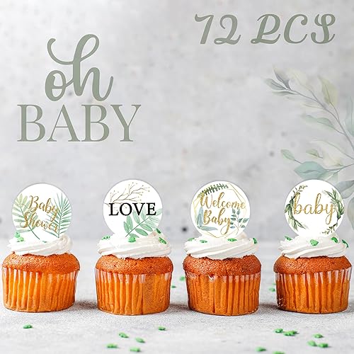 Miniatura 3 de 72 piezas de decoración para cupcakes para baby shower, bienvenida al bebé, bosque, selva, safari, decoración de cupcakes, revelación de género,