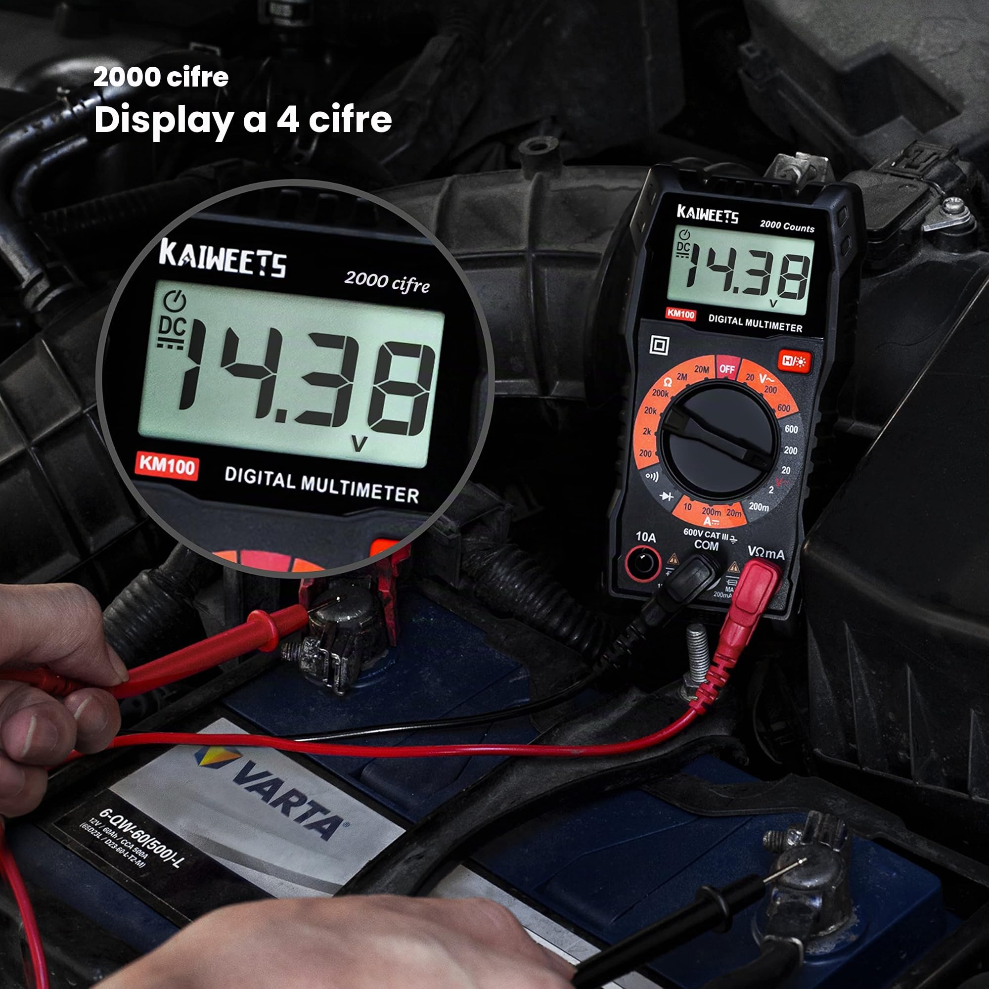 Multimetro Digitale KAIWEETS Tester Portatile MINI TRMS 2000 Conta Tensione CA CC/Corrente CC/Resistenza/Continuità/Diodi, Doppio Isolamento