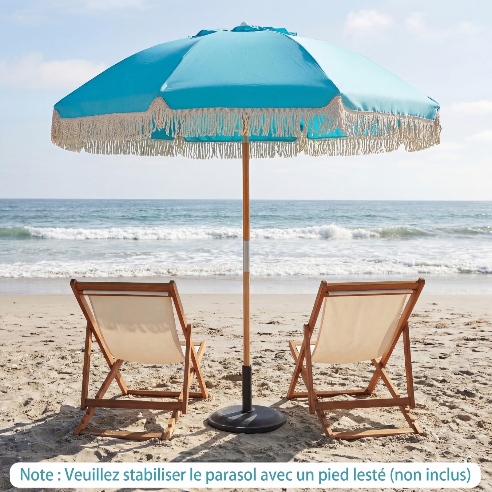 COSTWAY Parasol de Jardin Extérieur avec Franges 180 cm, Parasol Plage Inclinable, 8 Baleines Robustes, 30° Inclinaison, Ouverture Automatique, Style Bohème, pour Balcon Terrasse Piscine