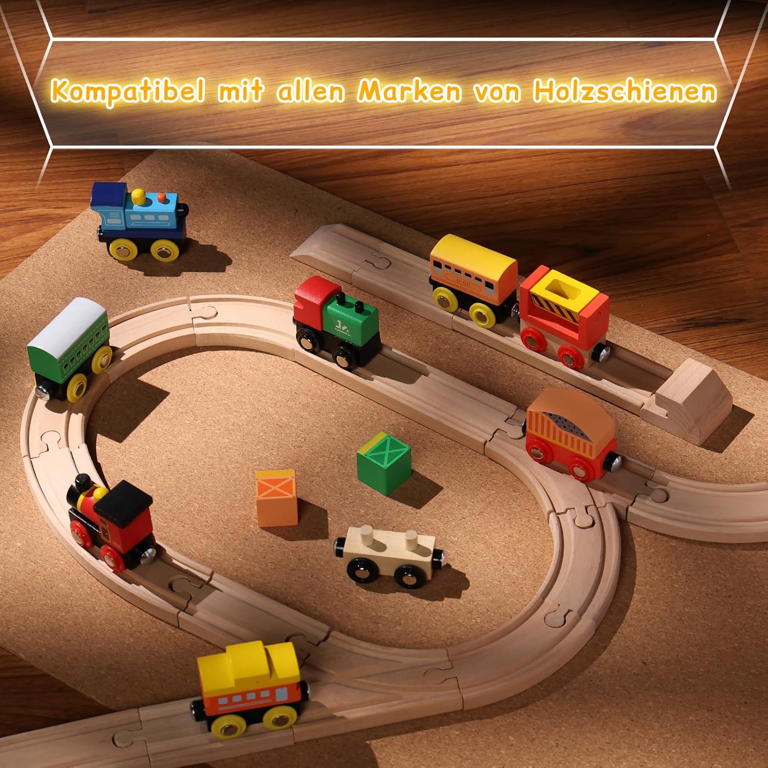 SainSmart Jr. Wooden Train Set 12 PCS - Train Toys with Storage Box, Magnetic Toy Trains Compatible with All Major Brands, Gift for Toddlers, Boys and Girls Aged 3+