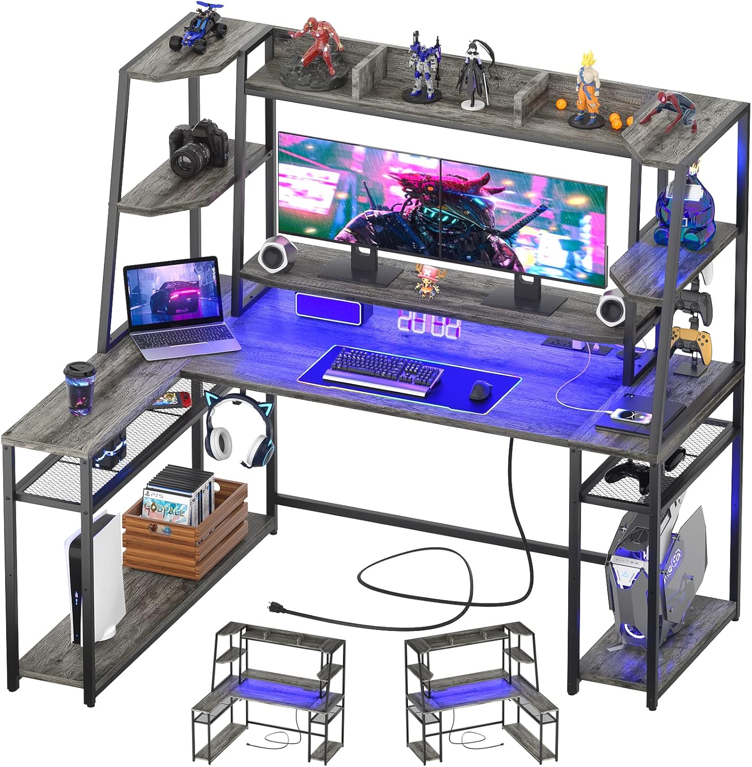 armocity L Shaped Gaming Desk with LED Lights & Power
