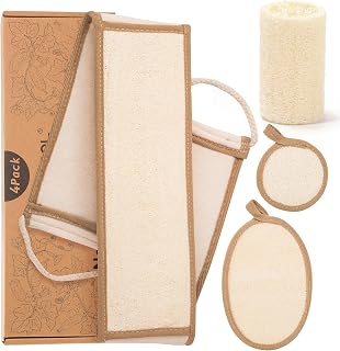 DEBETOOL 4 Piece Natural Loofah Back Scrubber with Face Scrubber Pad for Shower - Exfoliating Loofah for Women and Men Glowing Skin