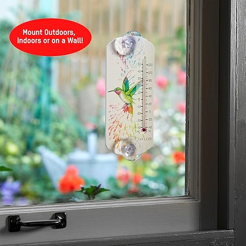 Miniatura 4 de Taylor Rainbow Hummingbird Indoor Outdoor Suction Cup Thermometer, Decor for Patio, Pool, or Garage, Window Thermometer, 8-inch, Multi