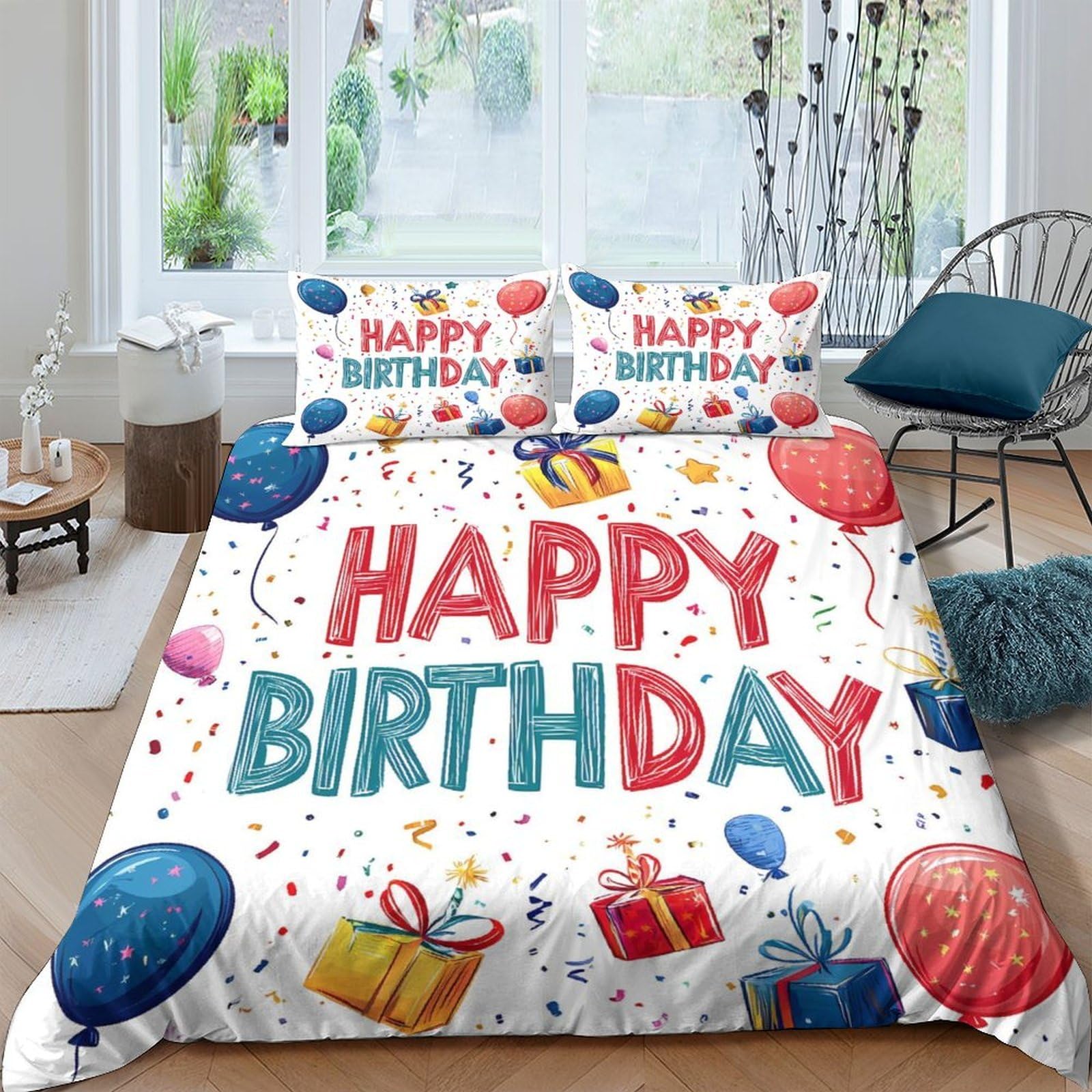 Ctjqhvkz Style-8 3D Printed Birthday Balloons Fitted Sheet Microfiber Soft Gift Box Bed Cover For Bedroom Guest Room Decor Single（135X200cm）