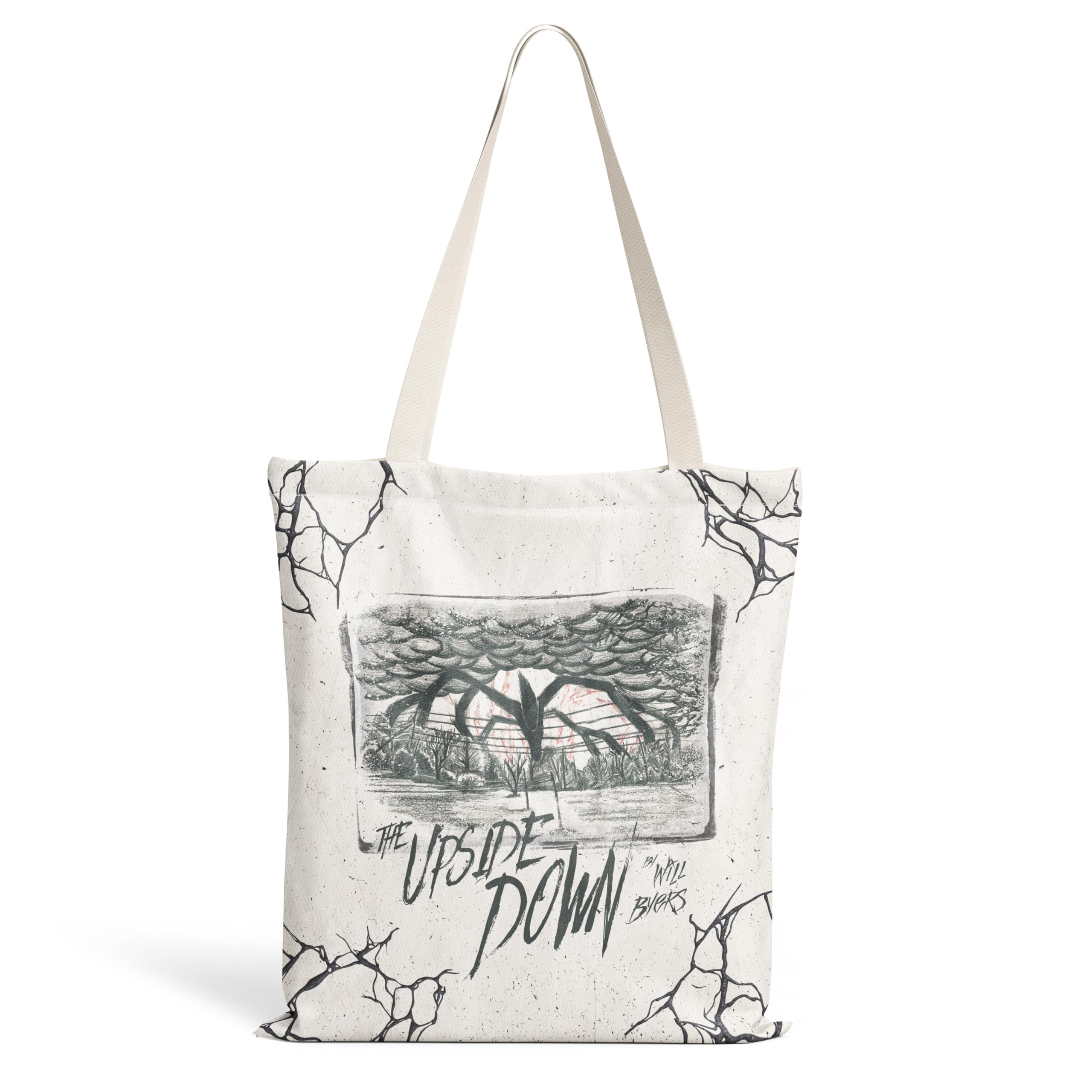 Konix Stranger Things Tote Bag Tasche mit langen Griffen, Biały - do góry nogami, 38 x 42 cm