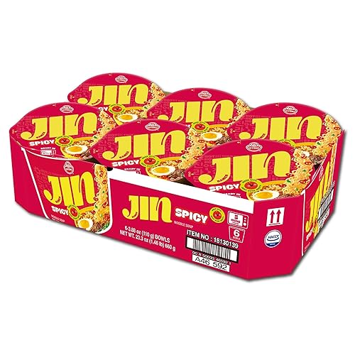 OTOKI Jin Ramen - Cuenco picante – Auténticos fideos instantáneos coreanos con caldo de hueso de res cocido a fuego lento de 13 horas, sabor audaz y