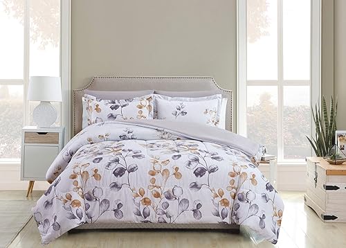 Miniatura 10 de Juego de edredón de 7 piezas ultra suave y esponjoso de plumón de ganso esponjoso en una bolsa, incluye juego de sábanas de 4 piezas, moderno patrón