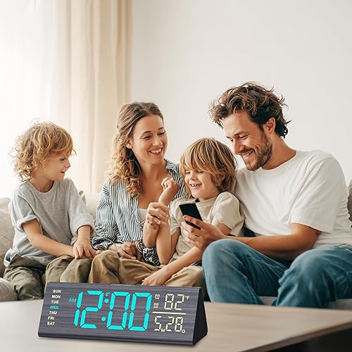 Miniatura 7 de Reloj despertador digital de madera maciza para dormitorio, pantalla grande de 8.8 pulgadas para sala de estar, ver la hora al instante. Pantalla de