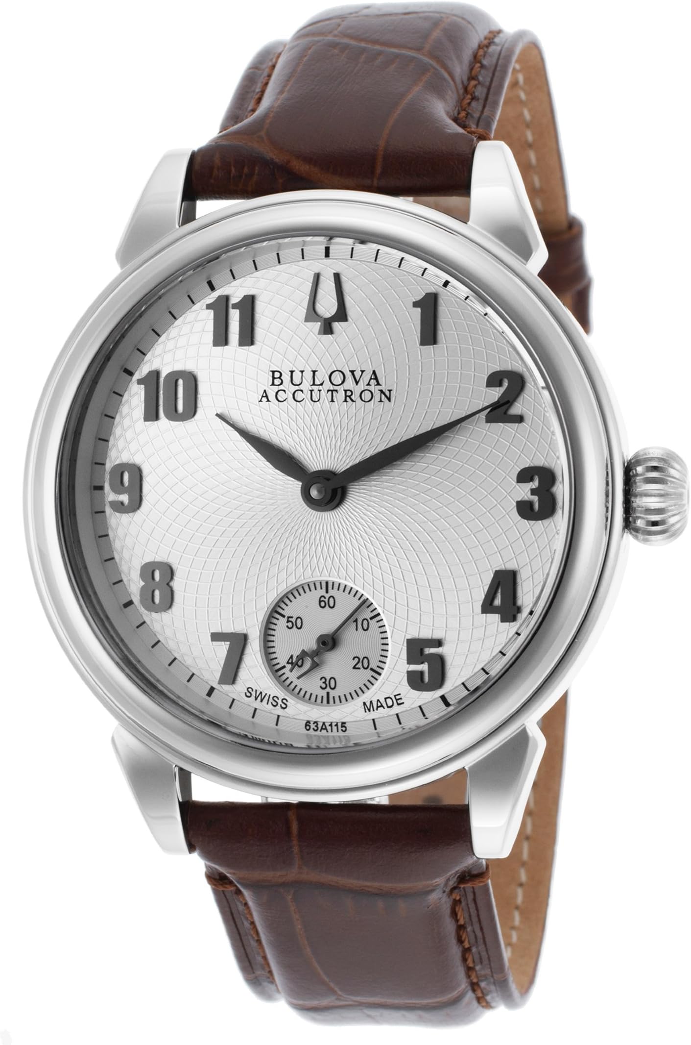 Accutron Gemini Silver Dial Brown Leather Mens Watch 63A115