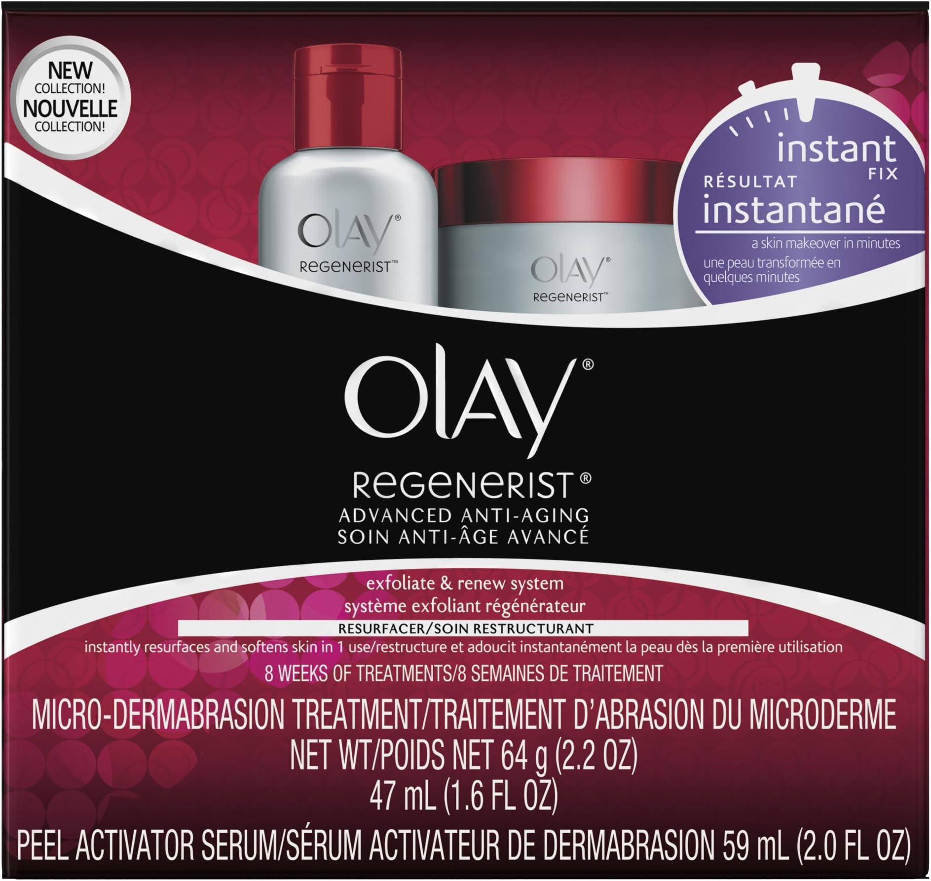 Olay Regenerist Advanced Anti-Aging Microdermabrasion & Peel System 2-Count Set 65 ml Microdermabrasion Treatment, 60 ml Peel Activator Serum for Women