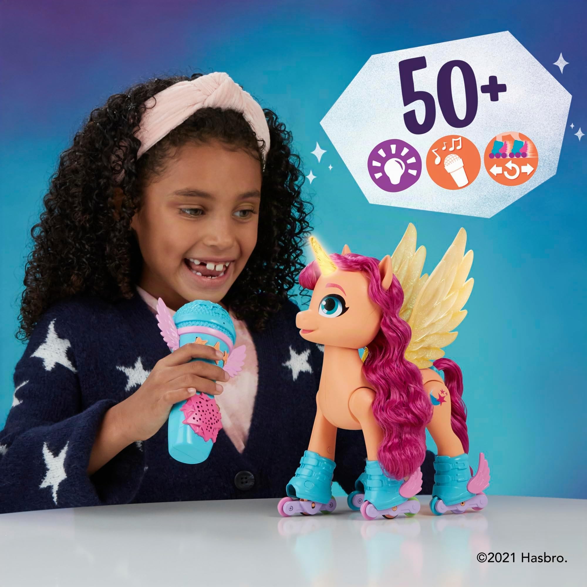 My Little Pony – Eine Neue Generation Sing- und Skatespaß Sunny Starscout, interaktives Pony (22,5 cm), 50 Reaktionen, Licht