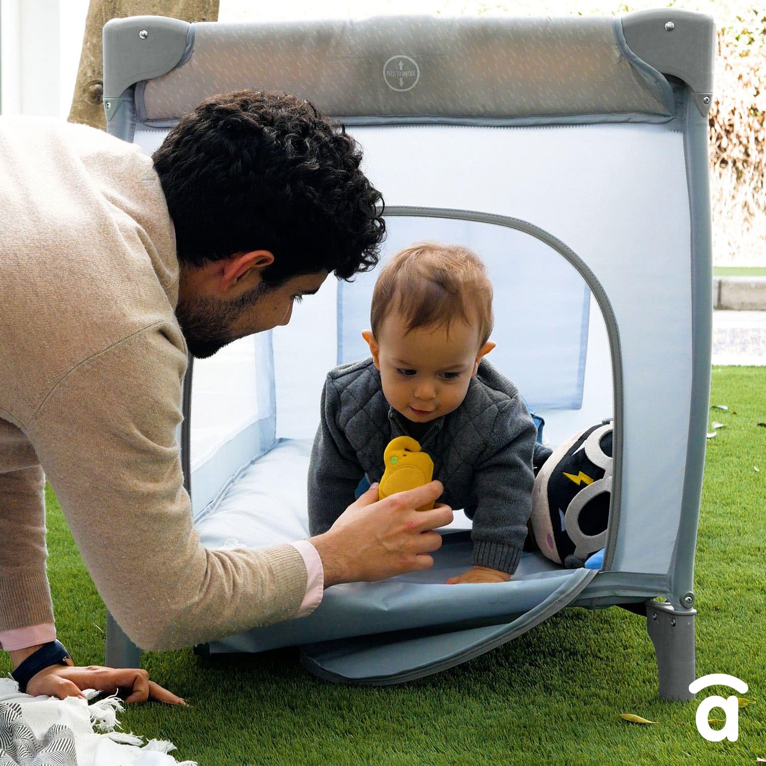 Asalvo Lit de Voyage 120 x 60 Mix Plus pour bébé de 0 à 15 kg /3 en 1. Lit de Voyage et Matelas à Langer Pliable en 30 Secondes avec Hauteur réglable/Gris Zep