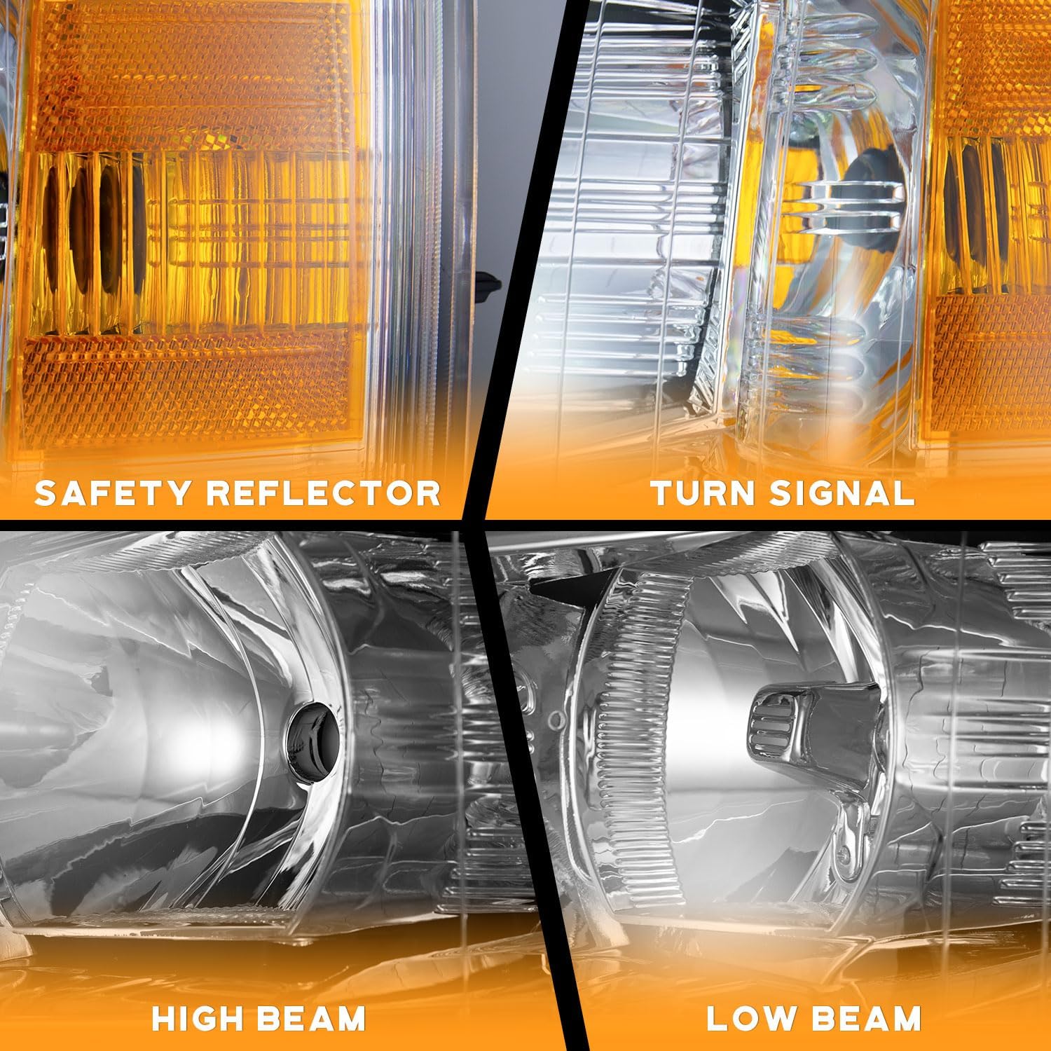 WEELMOTO Headlights Pair Assembly for 2007 2008 2009 2010 2011 2012 2013 Chevy Silverado 1500, Compatible with 07-14 Chevy Silverado 2500HD 3500 Headlamp Replacement Chrome Housing Amber Reflector