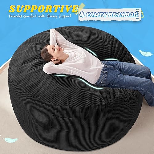 Miniatura 5 de HABUTWAY Puf de 5 pies, puf gigante para adultos, puf grandes con relleno de espuma viscoelástica, puf grandes con funda de pana suave, color negro
