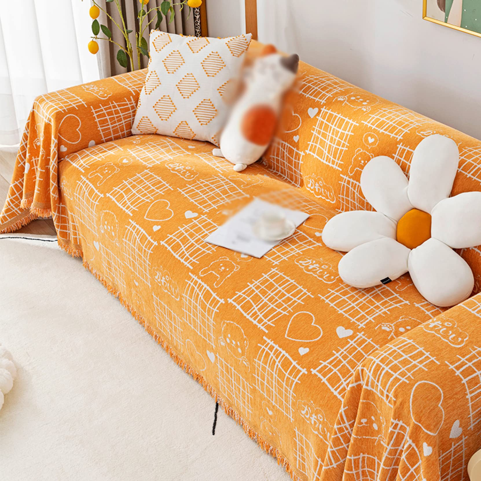 Amazon｜マルチカバー ソファカバー オレンジ モダン ブランケット