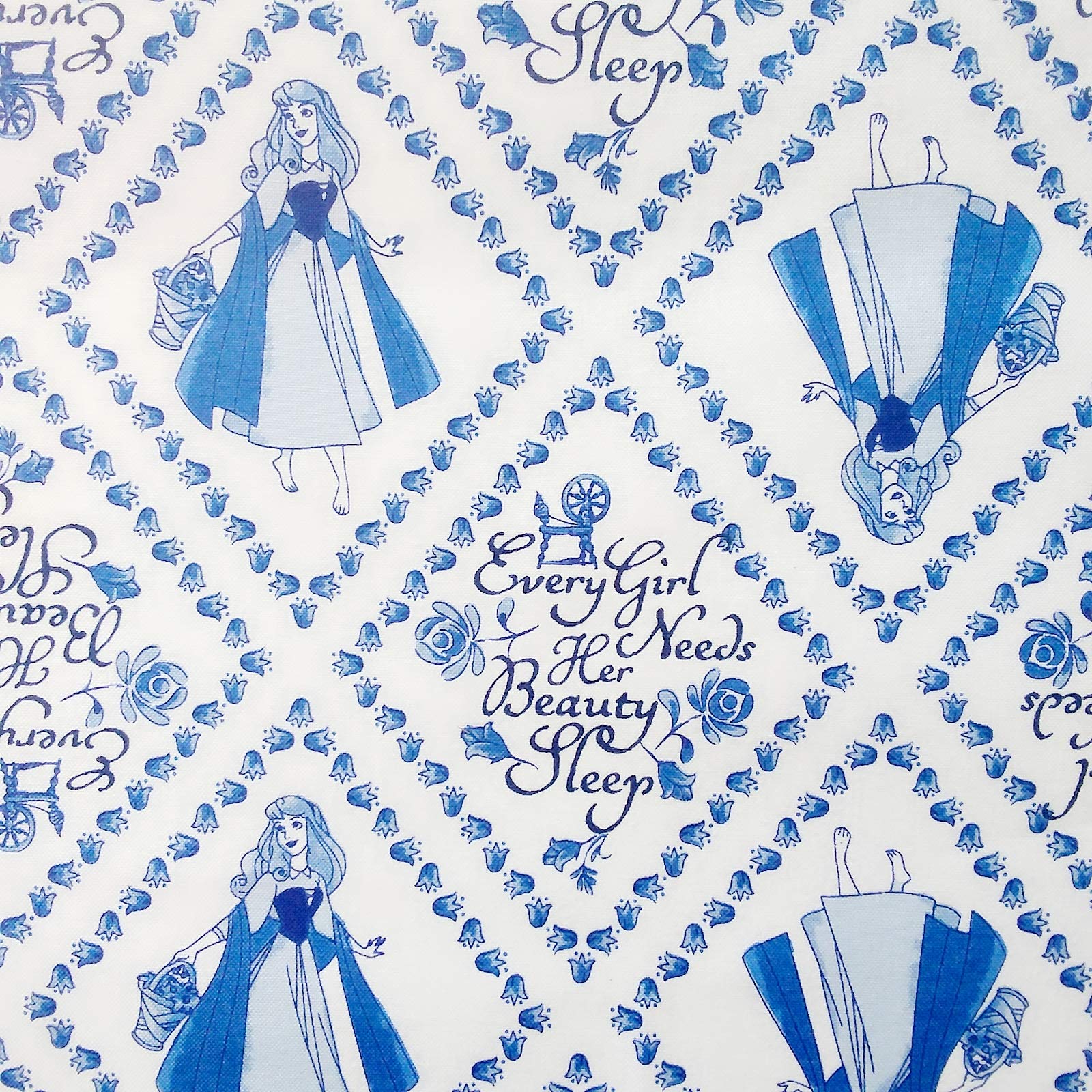 Camelot White And Blue Disney Sleeping Beauty Cotton Fabric Per 50Cm