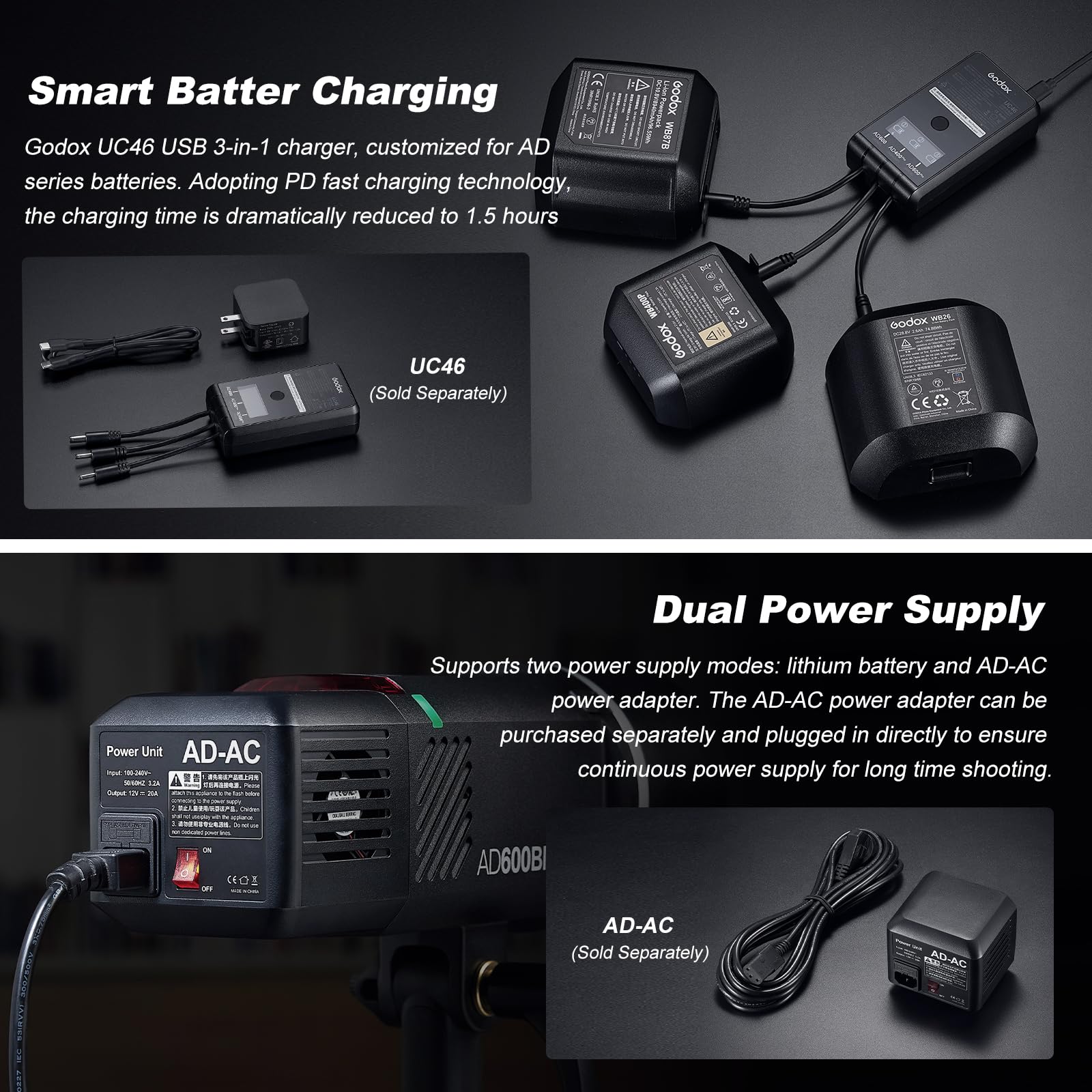 Godox AD600BMII AD600BM II 600Ws GN87 HSS Exterior Outdoor Flash Strobe Monolight,0.01~1.9s Tiempo de Reciclaje,Montura Bowens 10.8V/8940mAh Batería de Litio(Godox AD600BM Actualizado)