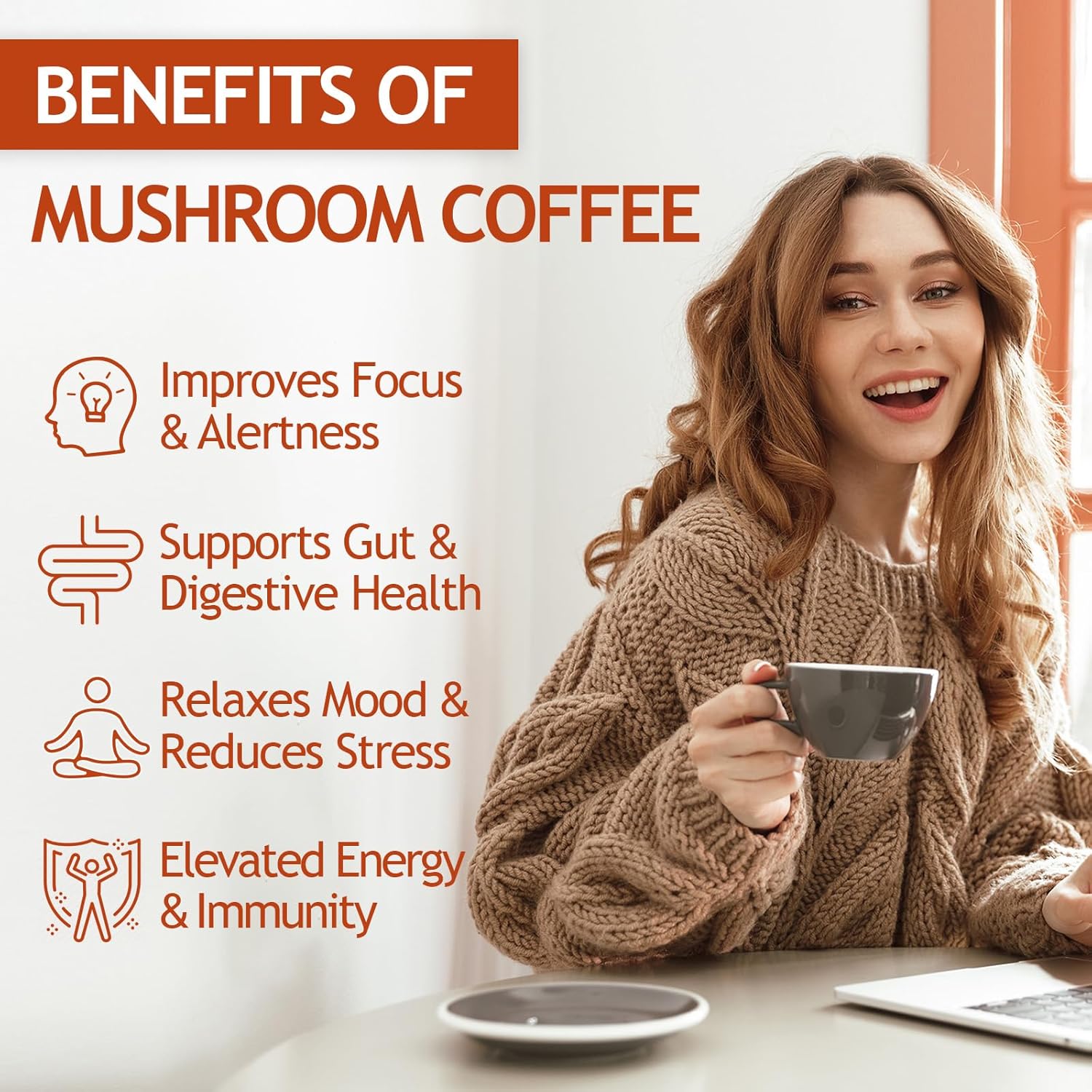 GRGTP Mushroom Coffee - Superfood Blend with 6 Adaptogens (Cordyceps, Lion's Mane, Reishi Other) | Jitter-Free Energy, Enhanced Focus, Digestion & Immunity Support | 45 Servings, Vegan, Gluten Free, Non-GMO | Smooth Flavor - Image 3
