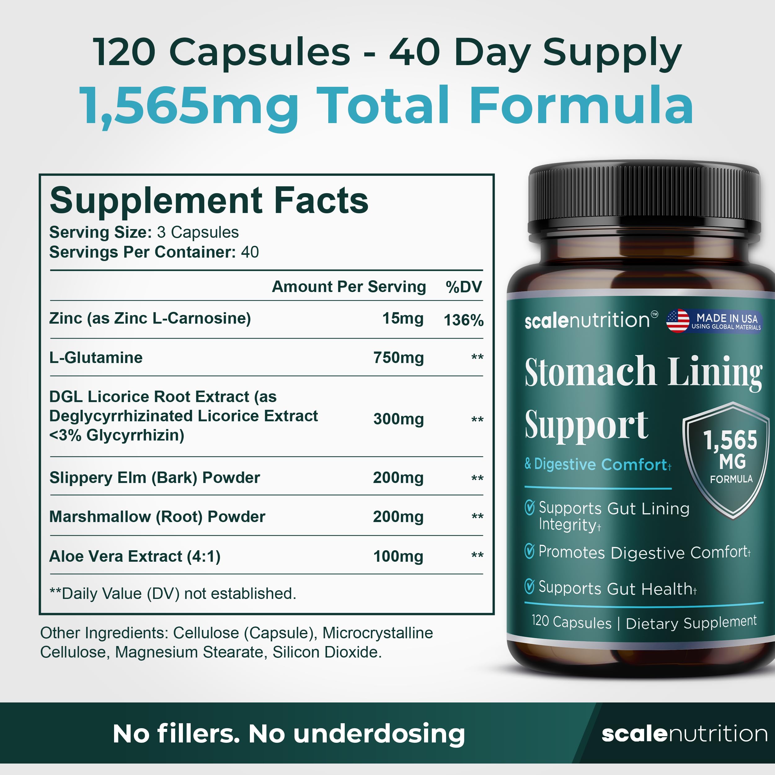 Stomach Lining Support - Gut Lining Repair Supplement for Men and Women with Zinc Carnosine, L Glutamine, DGL Licorice, Slippery Elm Powder, Marshmallow Root, Aloe Vera - 120 Capsules — Amazon image 8
