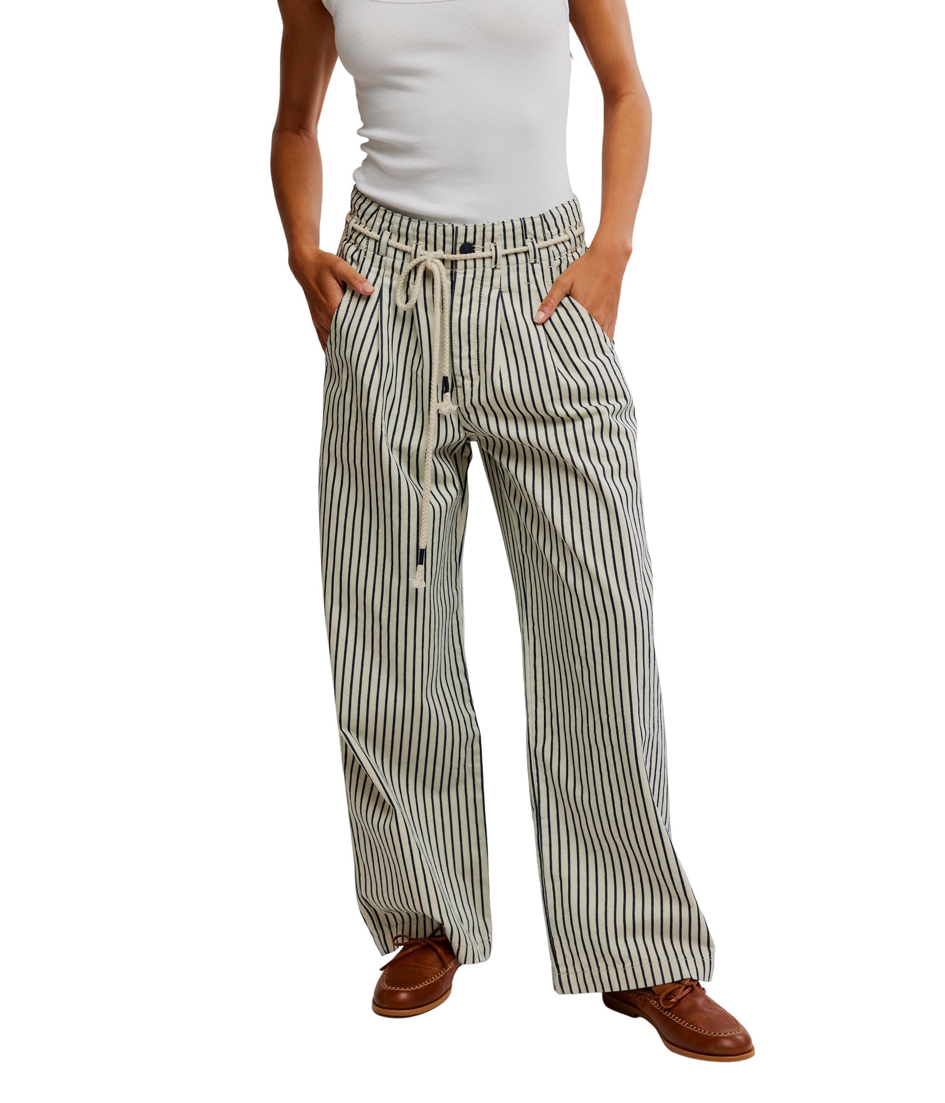 Free People Dakota Cinched Pull On-Ra - Pants for Women - Pure Cotton Construction - Hidden Snap Closure